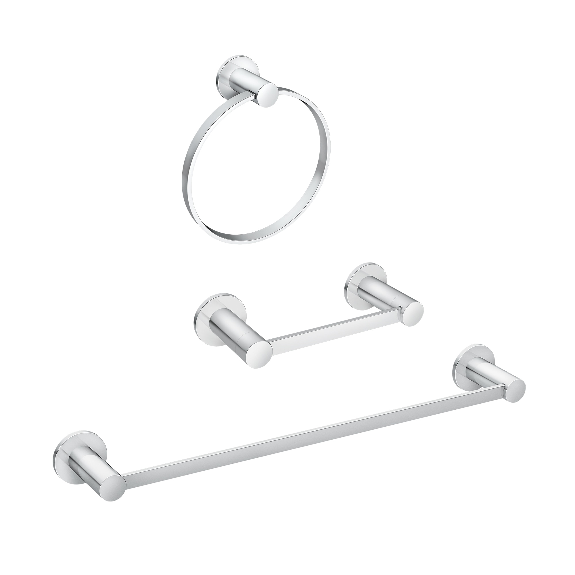 Juego de Accesorios Decorativos para Baño de 3 Piezas Avri en Cromo de Moen: Barra de Toallas, Portarrollos y Argolla de Toallas, Incluidos Y1493CH