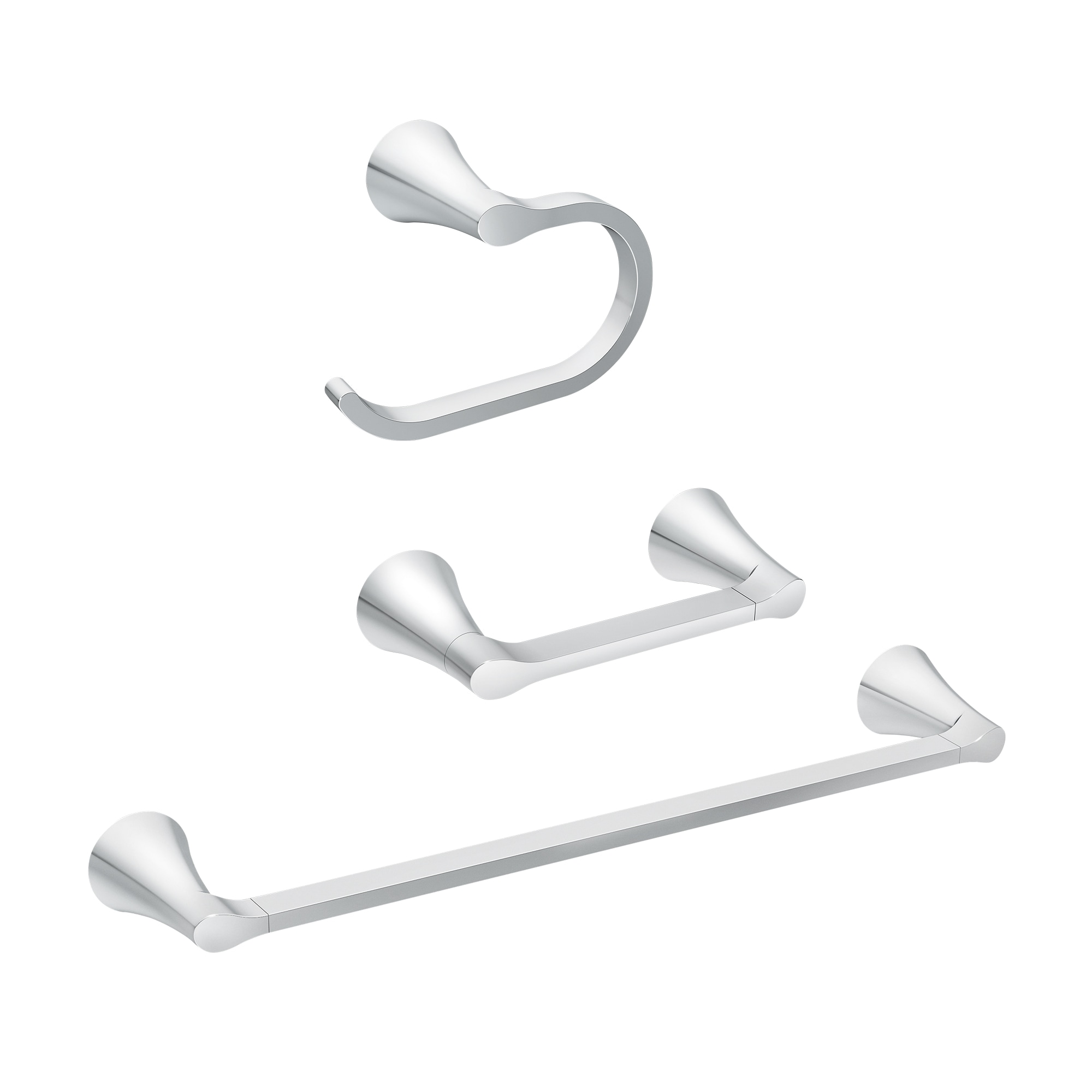Juego de accesorios decorativos para baño en cromo Moen Graeden de 3 piezas: barra para toallas, portarrollos y gancho para toalla, incluido Y0993CH