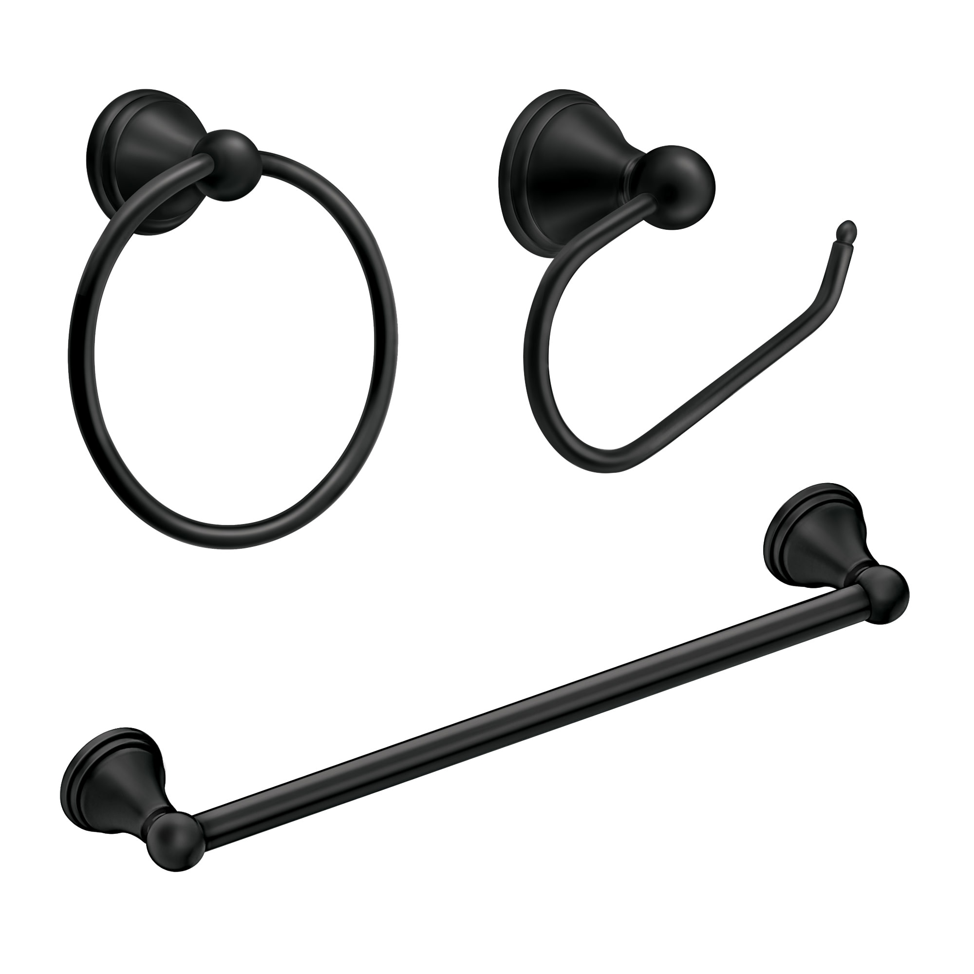 Juego de accesorios para baño decorativos en negro mate de 3 piezas Moen Preston - Barra de toalla, porta papel higiénico y anillo para toalla incluidos DN8433BL