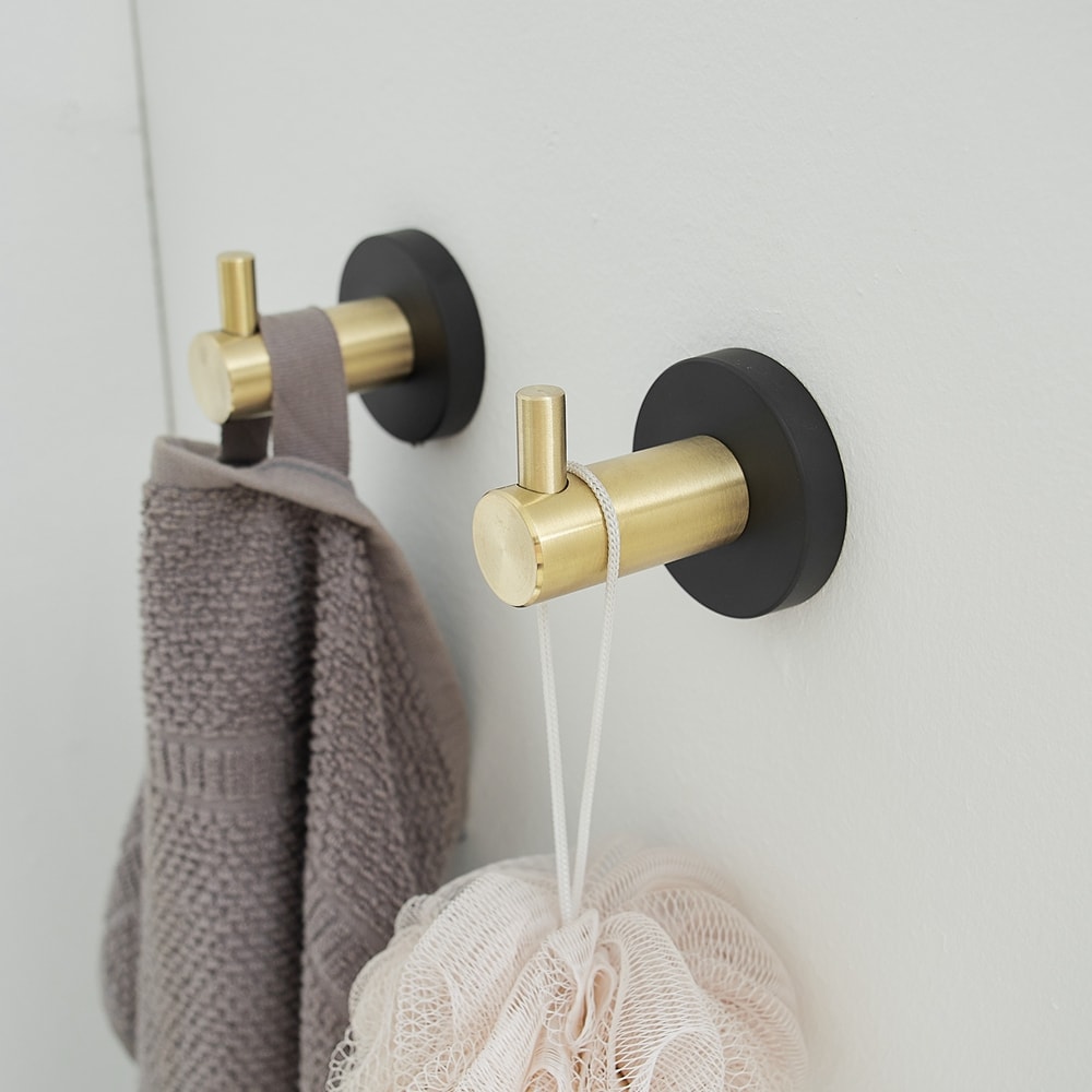 Juego de accesorios para baño decorativo negro y dorado de 5 piezas: barra de toalla, porta papel higiénico y gancho para batas incluidos A-91013-S-GB-1