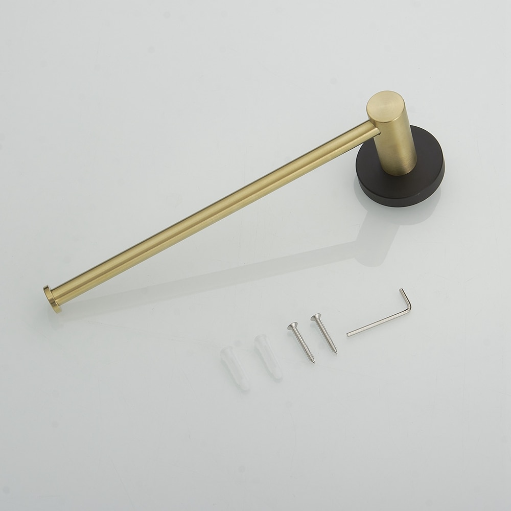 Juego de accesorios para baño decorativo negro y dorado de 5 piezas: barra de toalla, porta papel higiénico y gancho para batas incluidos A-91013-S-GB-1