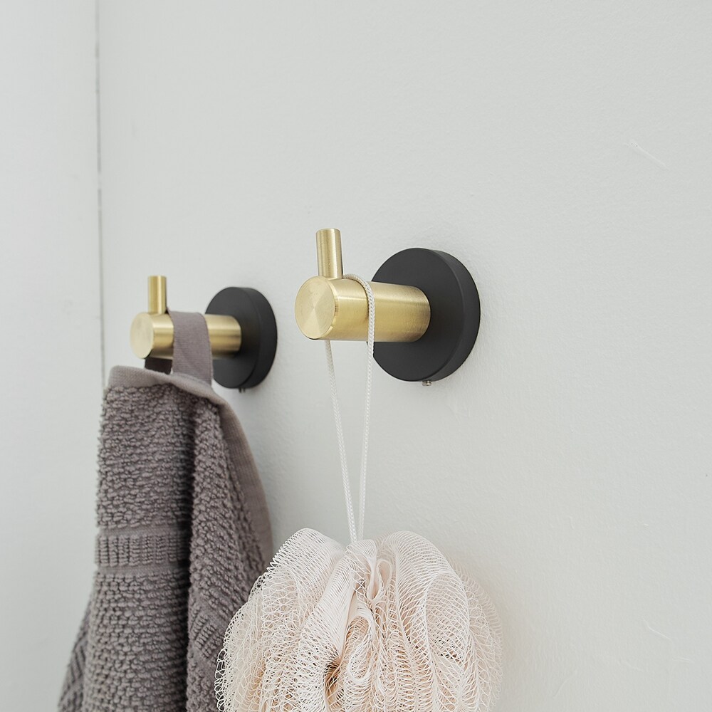 Juego de accesorios para baño decorativo negro y dorado de 5 piezas: barra de toalla, porta papel higiénico y gancho para batas incluidos A-91013-S-GB-1