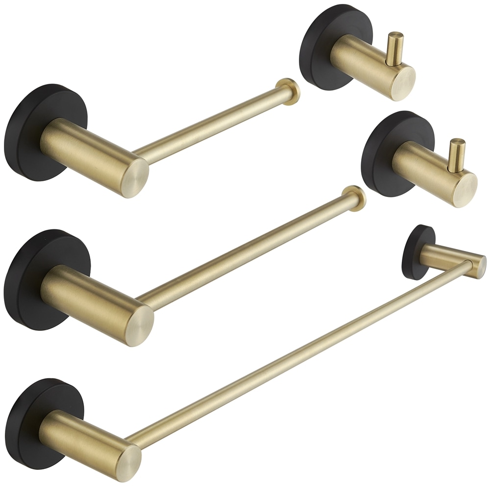 Juego de accesorios para baño decorativo negro y dorado de 5 piezas: barra de toalla, porta papel higiénico y gancho para batas incluidos A-91013-S-GB-1