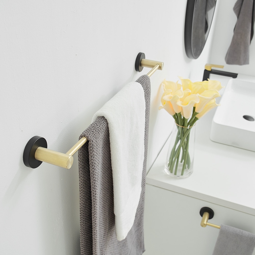 Juego de accesorios para baño decorativo negro y dorado de 5 piezas: barra de toalla, porta papel higiénico y gancho para batas incluidos A-91013-S-GB-1