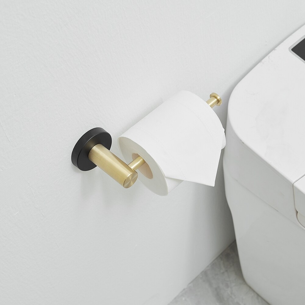 Juego de accesorios para baño decorativo negro y dorado de 5 piezas: barra de toalla, porta papel higiénico y gancho para batas incluidos A-91013-S-GB-1