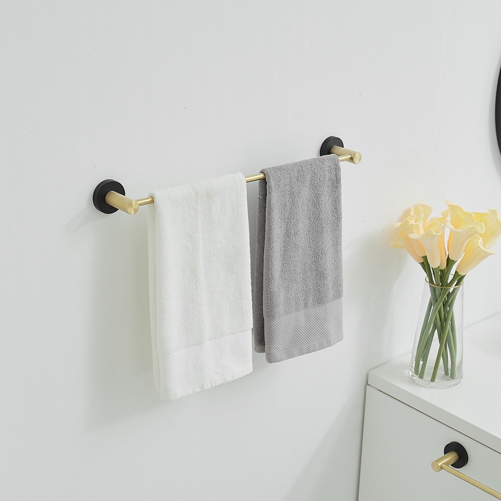 Juego de accesorios para baño decorativo negro y dorado de 5 piezas: barra de toalla, porta papel higiénico y gancho para batas incluidos A-91013-S-GB-1