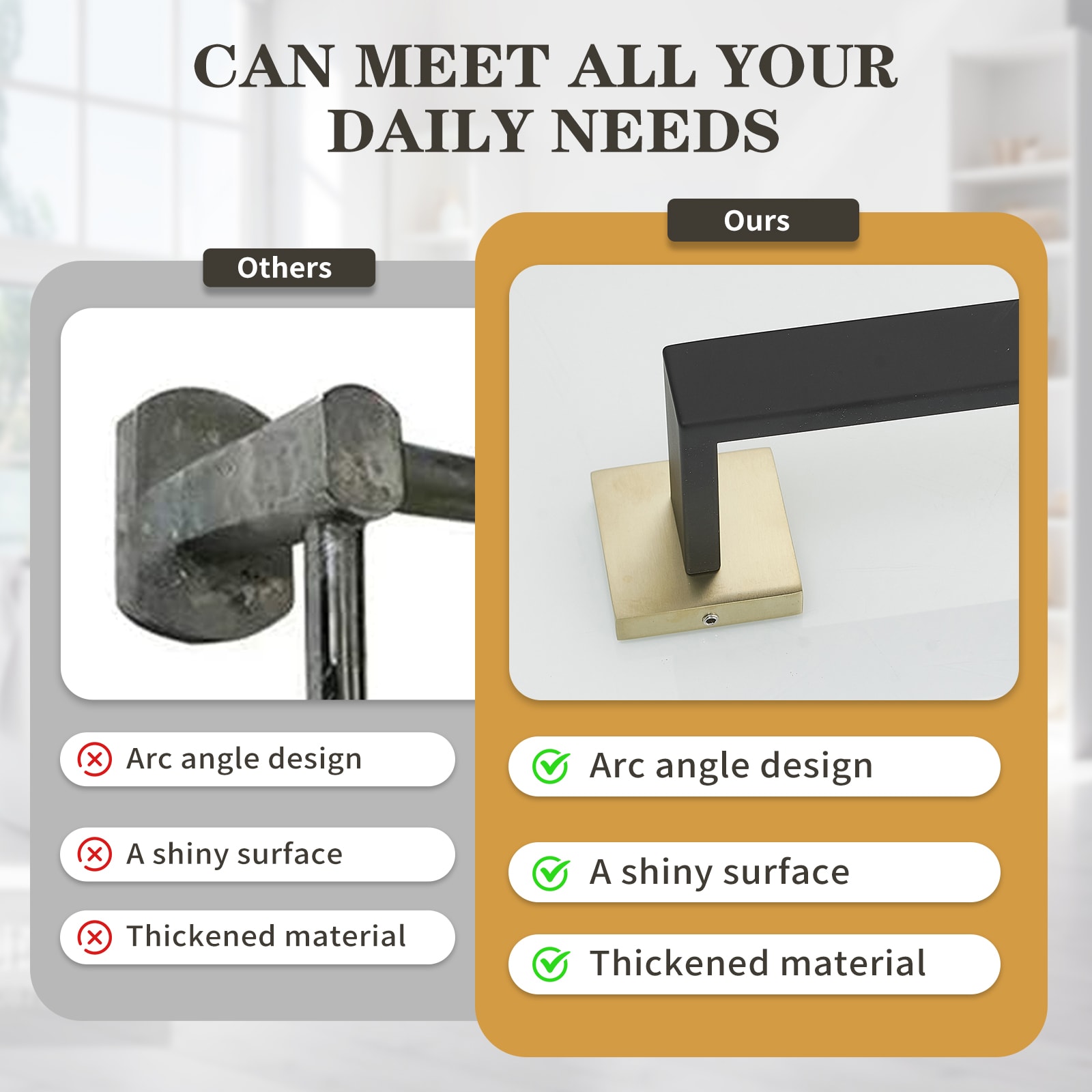 Juego de Accesorios de Baño Decorativos en Negro y Dorado de 5 Piezas - Barra para Toallas, Porta Papel de Baño, Gancho para Batas incluido A-91012-S-GB-1