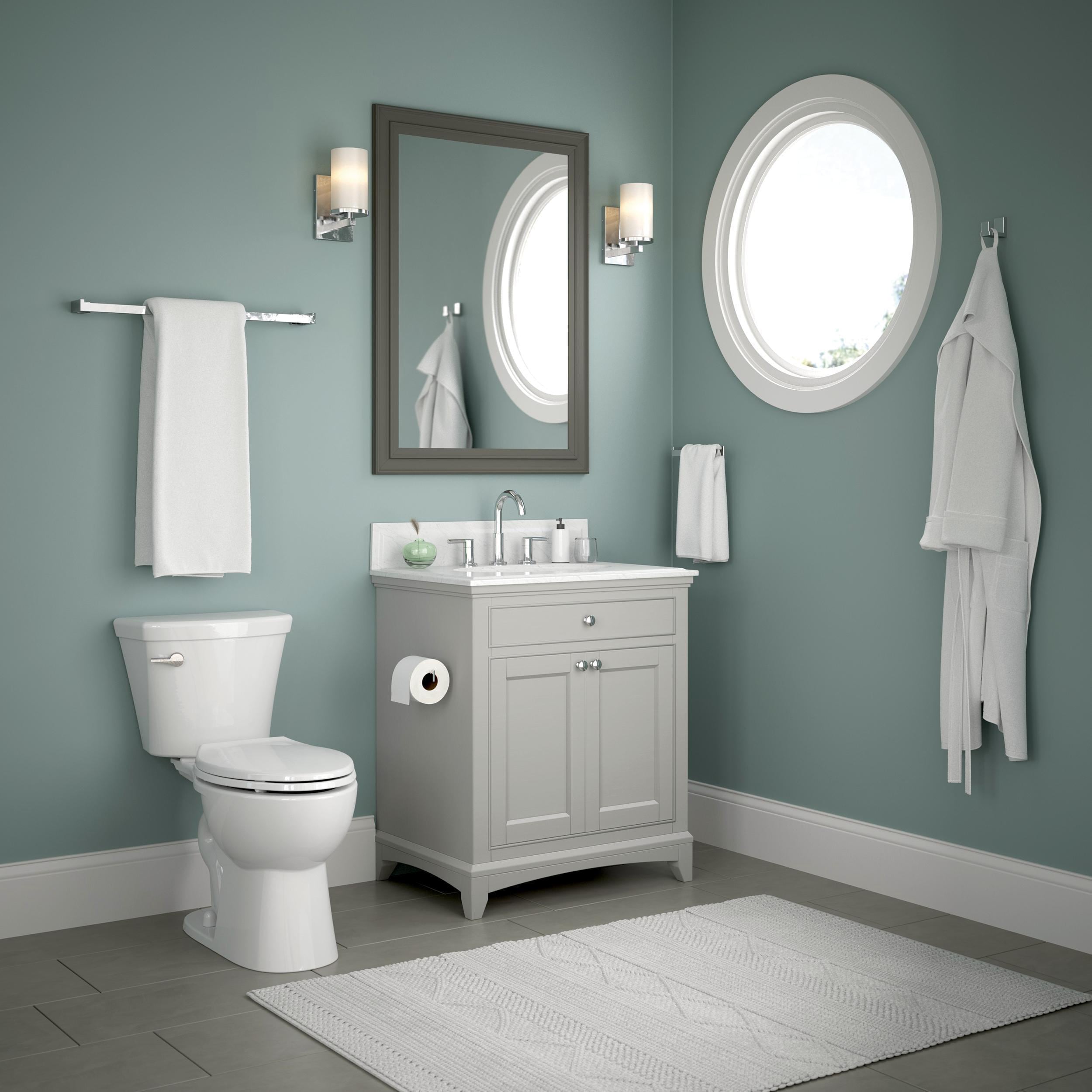 Set de accesorios de baño decorativos Beaufort de Cromo Pulido de 5 piezas de Franklin Brass. Incluye barra de toallas, porta papel higiénico, anillo de toallas, y gancho para batas.