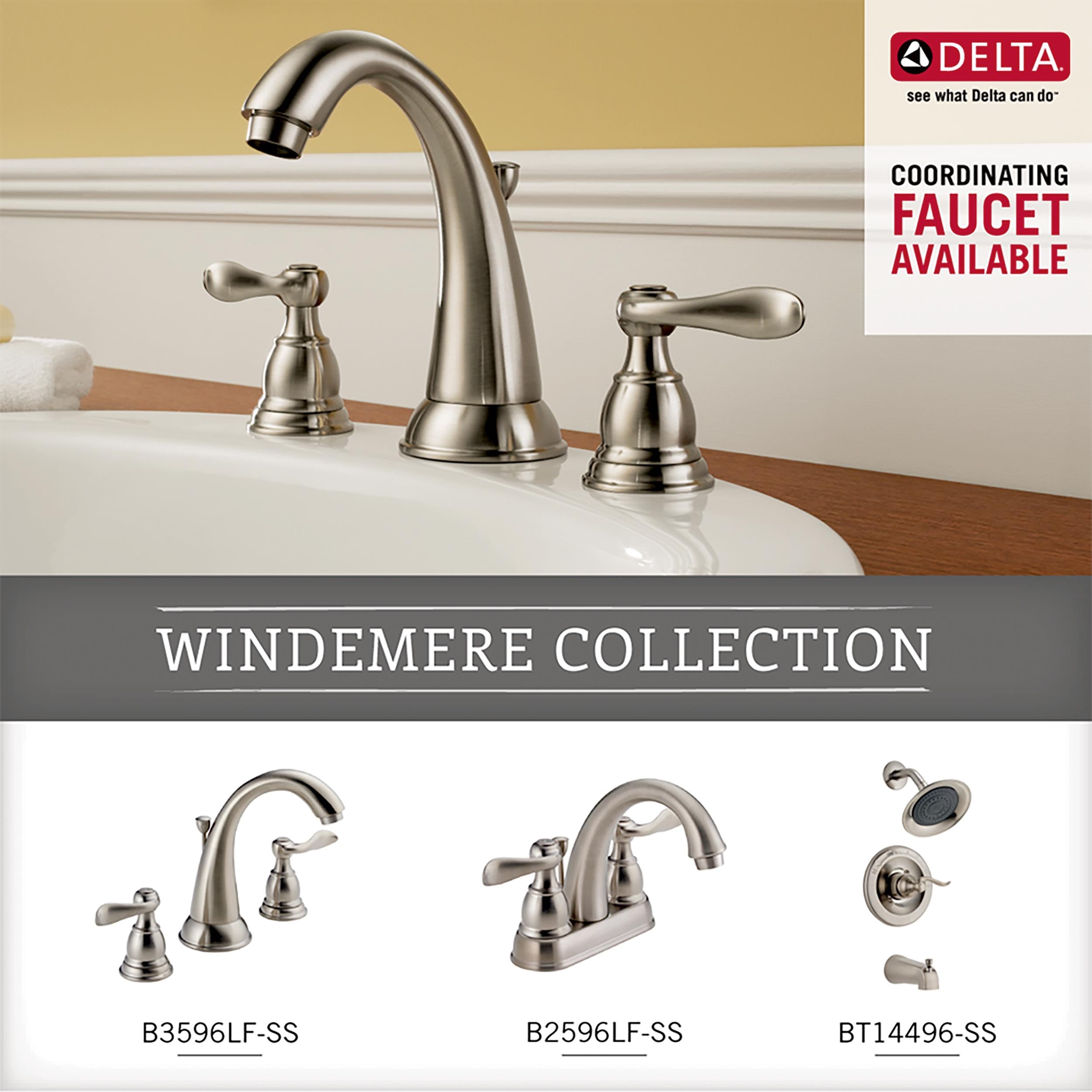 Juego de Accesorios Decorativos para Baño de 4 Piezas en Níquel Cepillado con Protección contra Manchas estilo Windemere de Delta - Incluye Barra de Toalla, Porta Papel Higiénico, Anillo para Toalla y Gancho para Bata WIN64-BN-VK