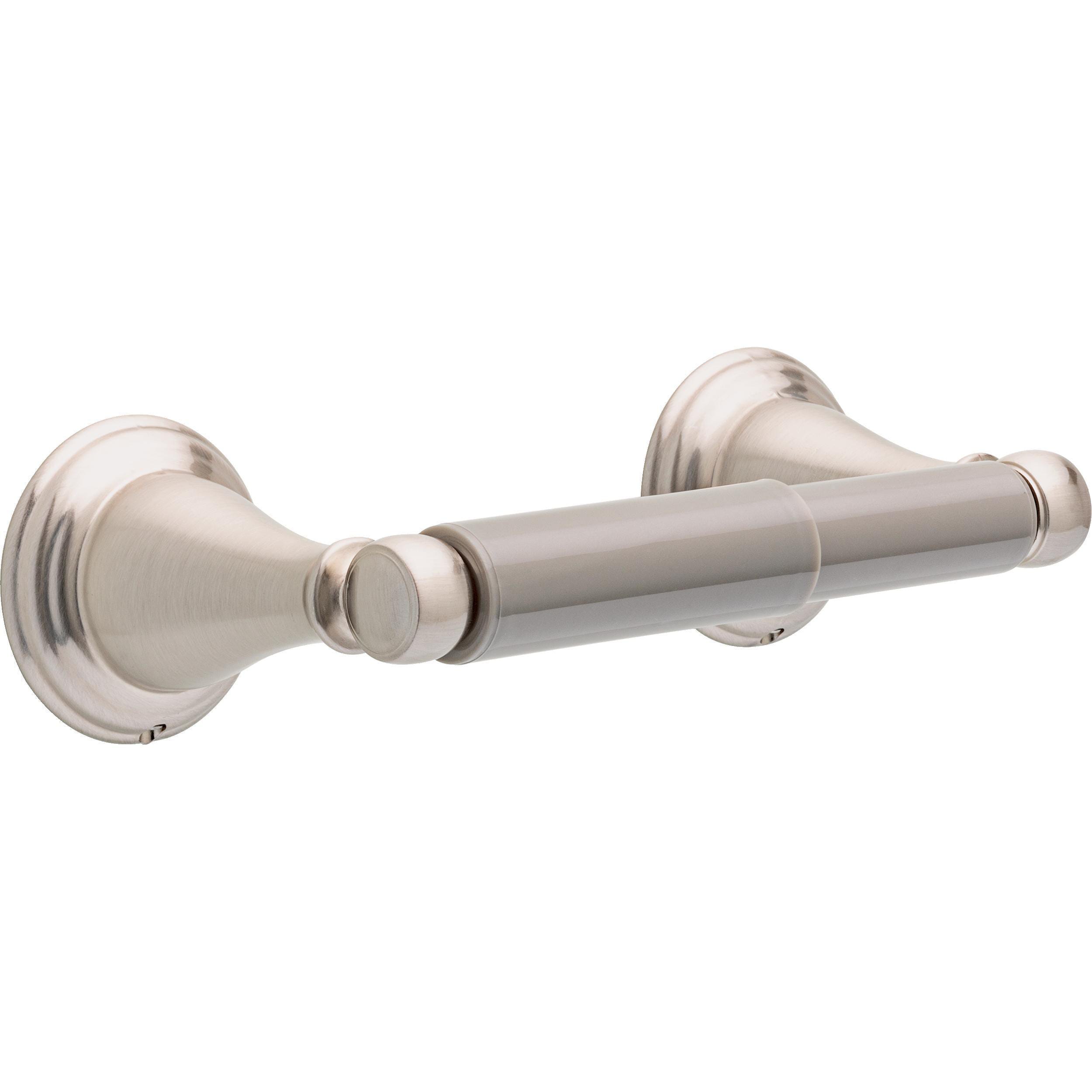 Juego de Accesorios Decorativos para Baño de 4 Piezas en Níquel Cepillado con Protección contra Manchas estilo Windemere de Delta - Incluye Barra de Toalla, Porta Papel Higiénico, Anillo para Toalla y Gancho para Bata WIN64-BN-VK