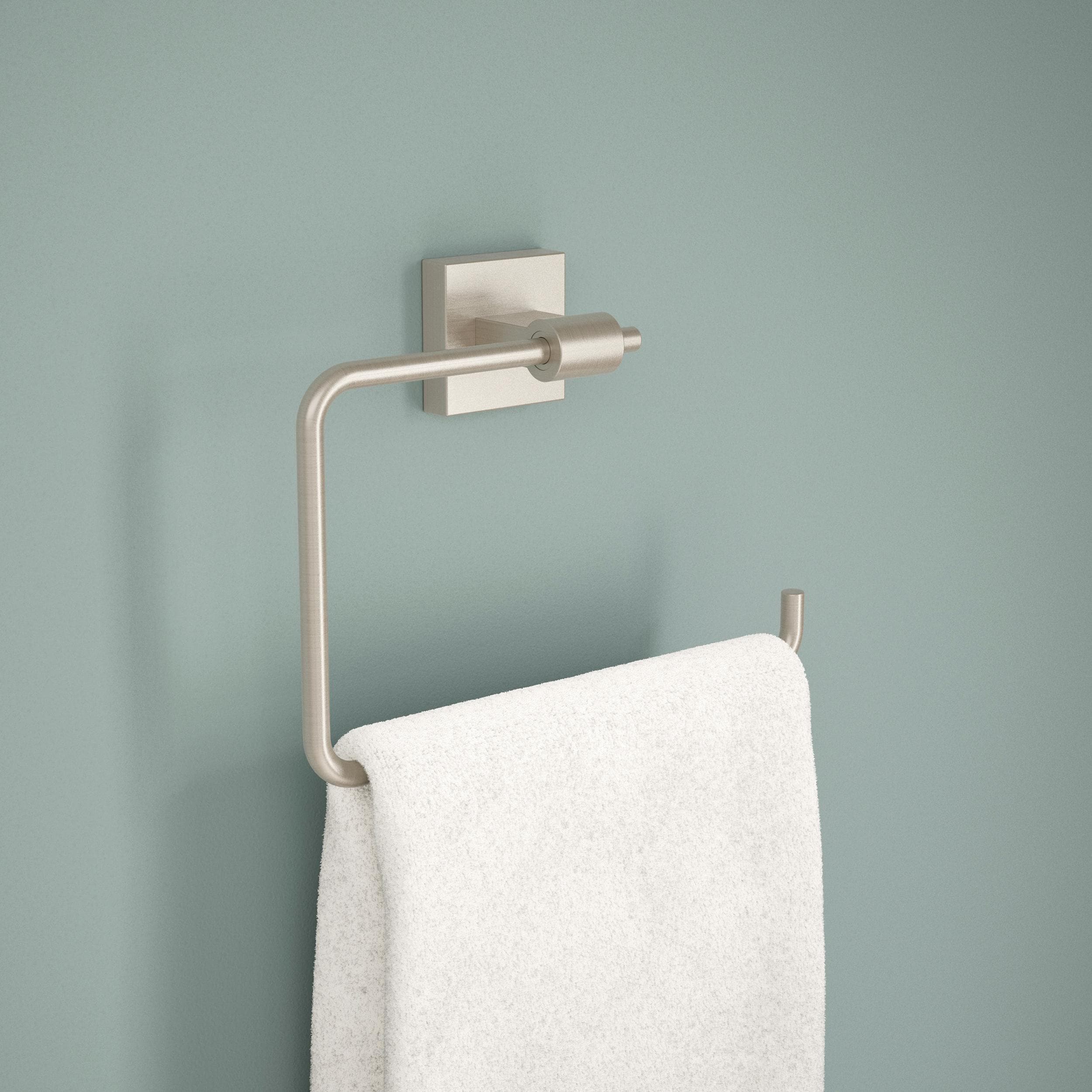 Juego de accesorios de baño decorativos en níquel satinado de 4 piezas Maxted de Franklin Brass: Barra de toalla, Portarrollos de papel, Anillo de toalla y Gancho para batas incluidos MAX64-SN-VK