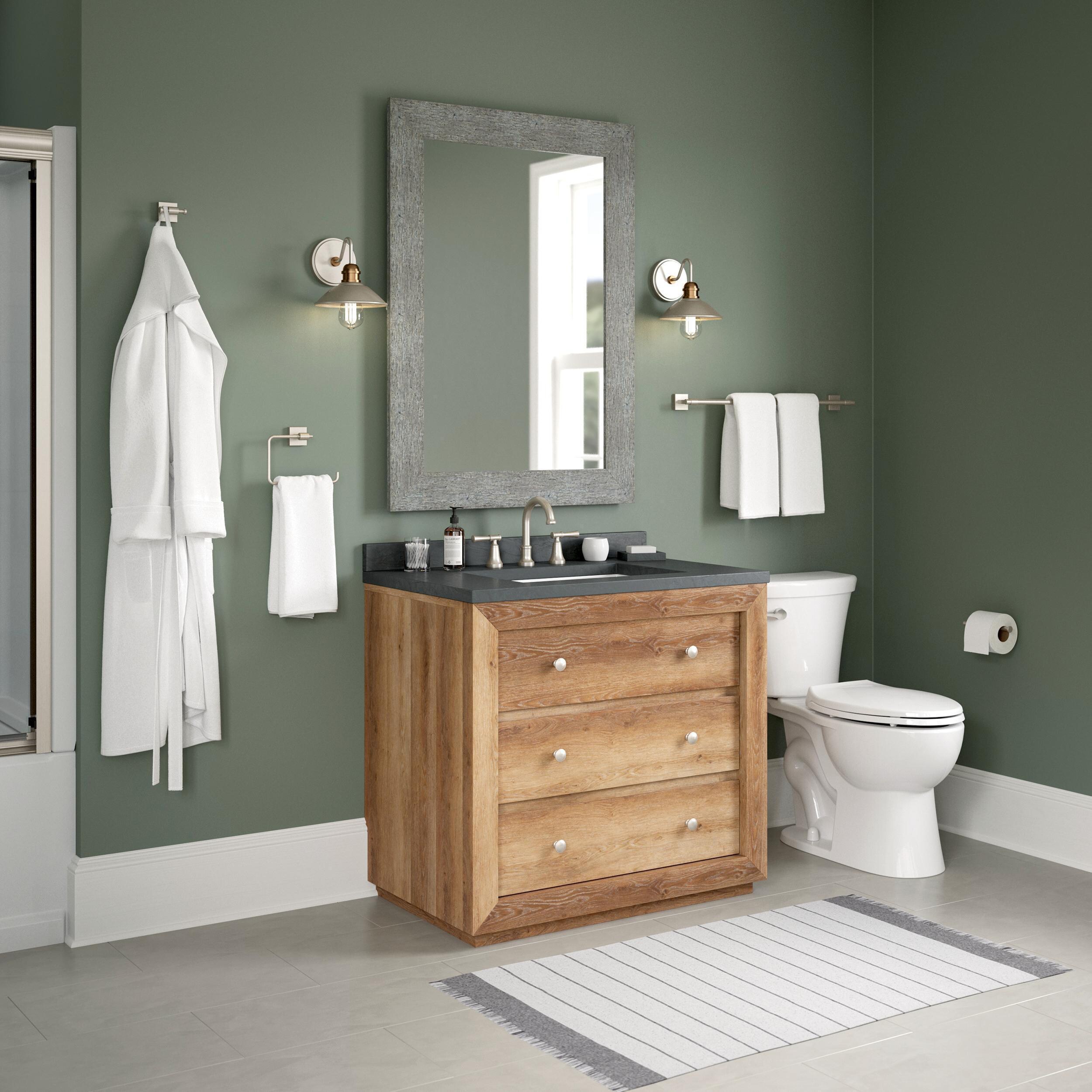Juego de accesorios de baño decorativos en níquel satinado de 4 piezas Maxted de Franklin Brass: Barra de toalla, Portarrollos de papel, Anillo de toalla y Gancho para batas incluidos MAX64-SN-VK