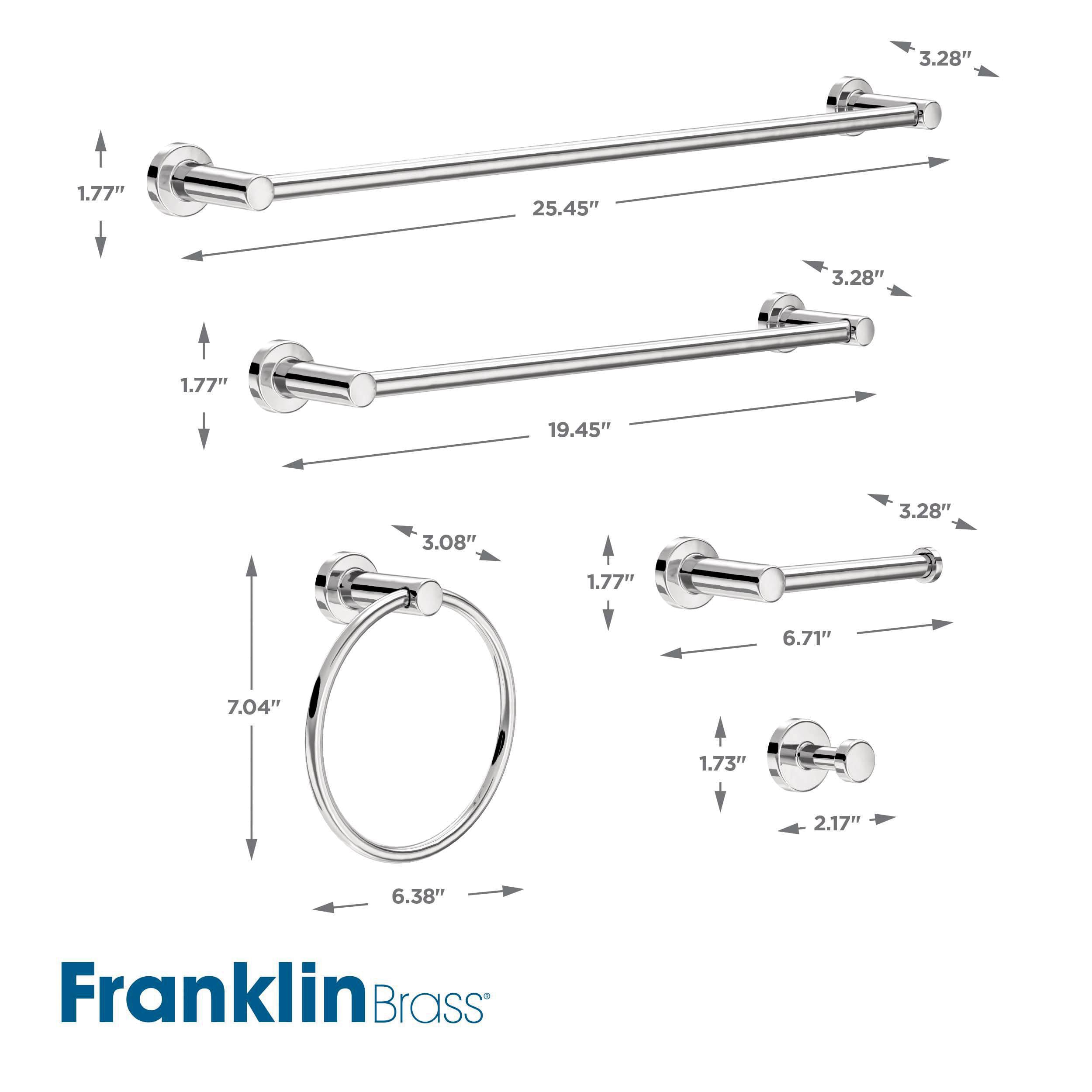 Juego de 5 piezas de accesorios de baño decorativos en cromo pulido Franklin Brass "Wake", incluye barra de toallas, porta papel higiénico, anillo de toallas y gancho para batas. WAK65-PC.