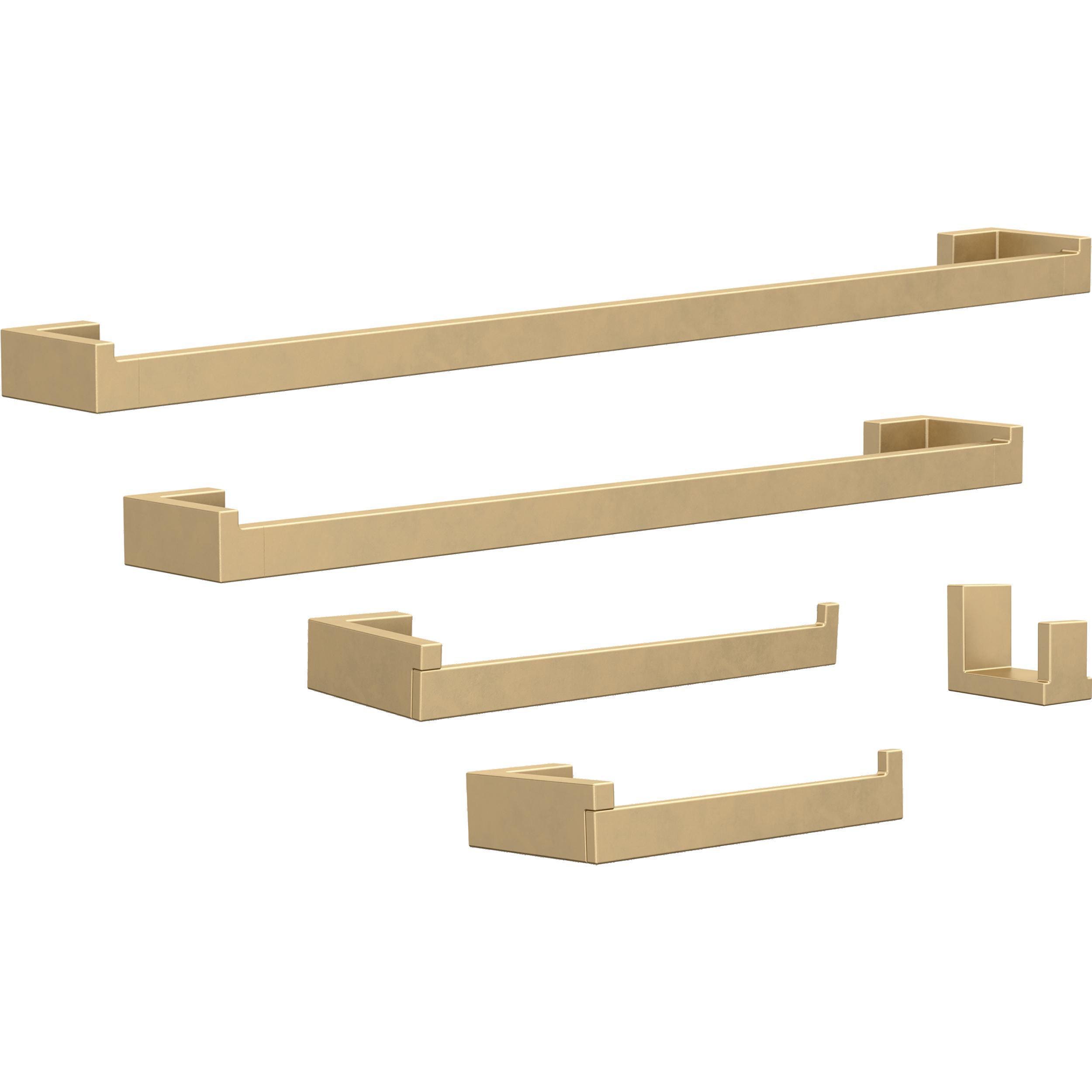 Juego de accesorios decorativos para baño en oro satinado Beaufort de 5 piezas de Franklin Brass: barra para toallas, portarrollos, anillo para toallas, y gancho para batas incluidos BFT65-BB.