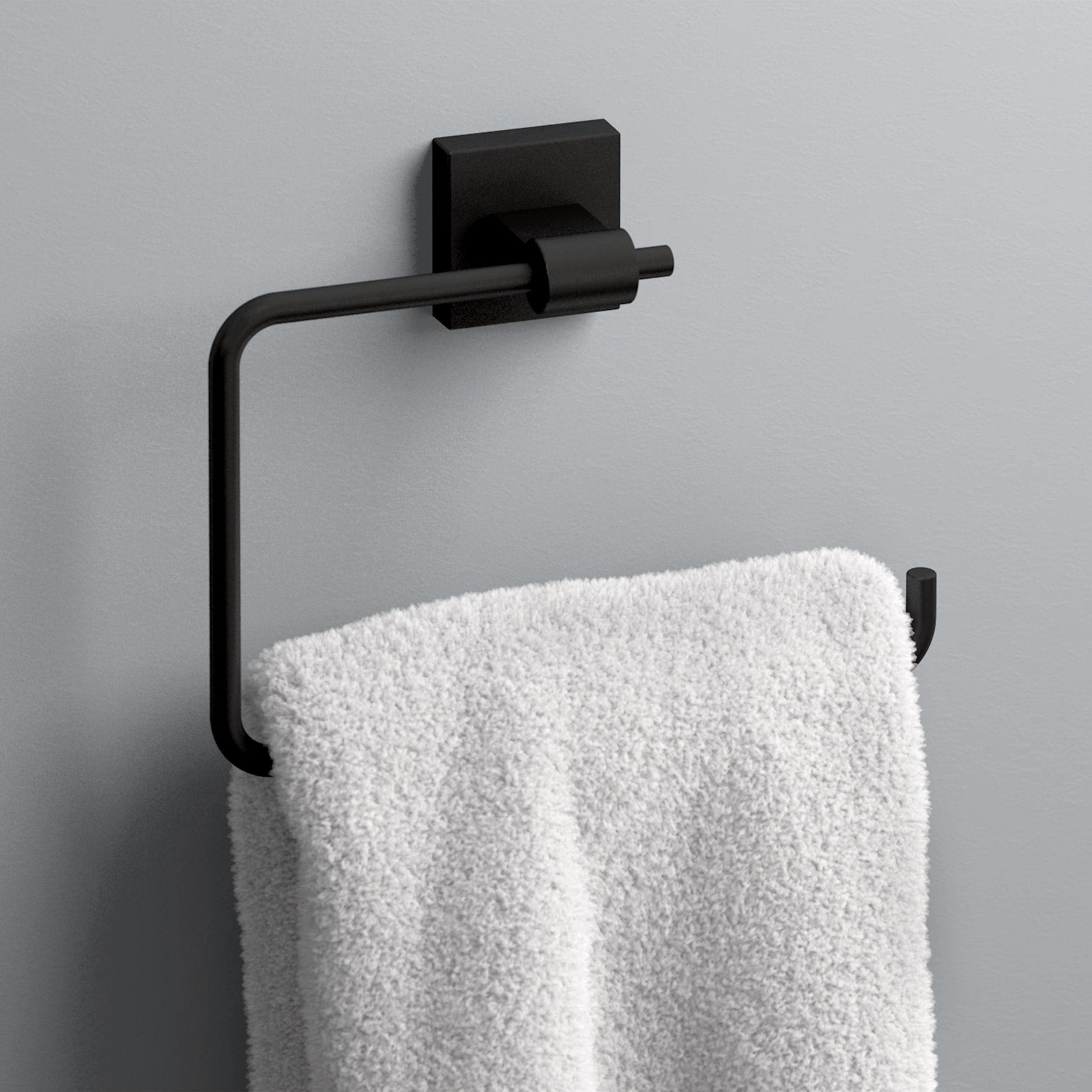 Juego de accesorios de baño decorativos Franklin Brass Maxted en negro mate de 4 piezas: barra de toallas, portarrollos de papel, argolla porta toallas y gancho para batas incluidos MAX64-FB-VK