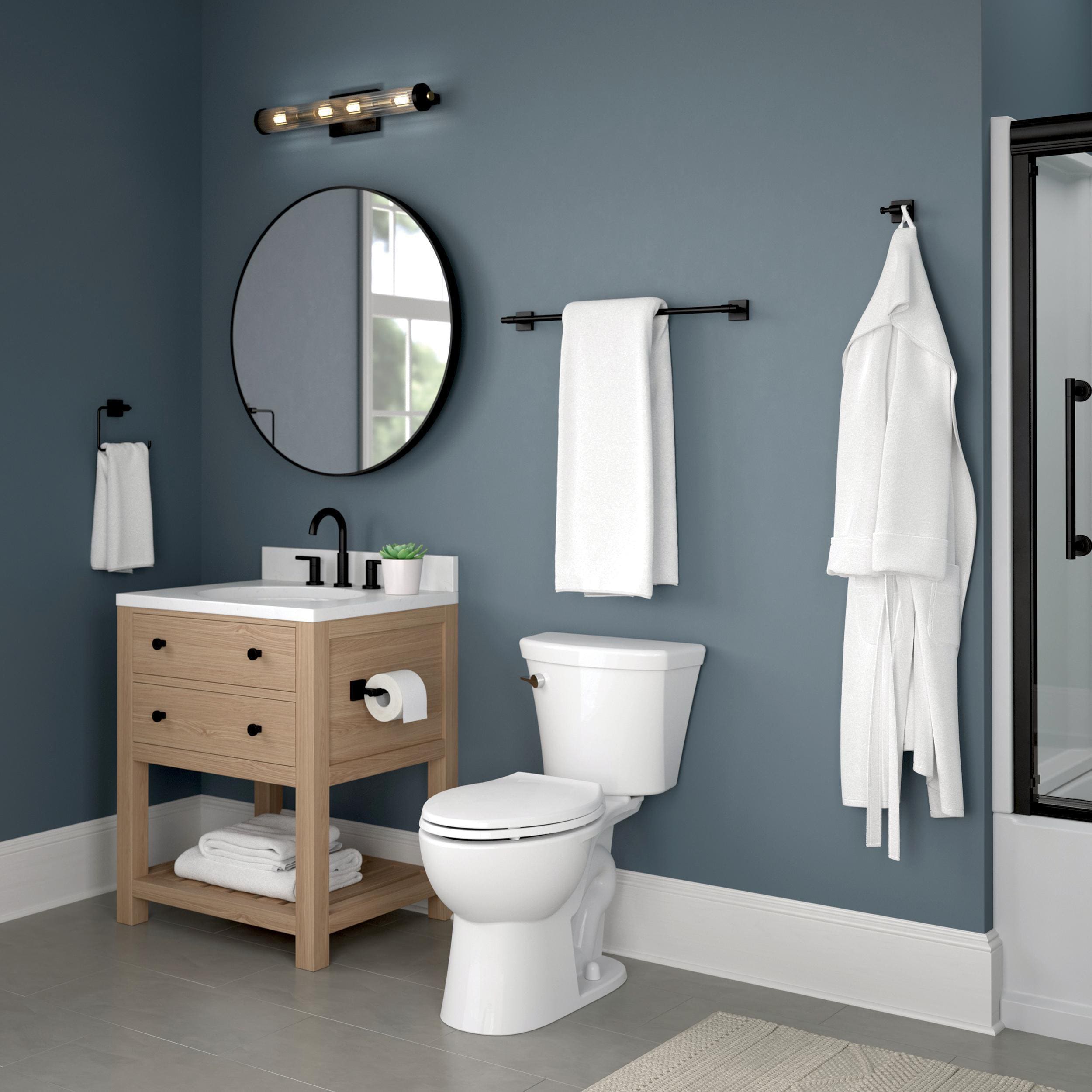 Juego de accesorios de baño decorativos Franklin Brass Maxted en negro mate de 4 piezas: barra de toallas, portarrollos de papel, argolla porta toallas y gancho para batas incluidos MAX64-FB-VK
