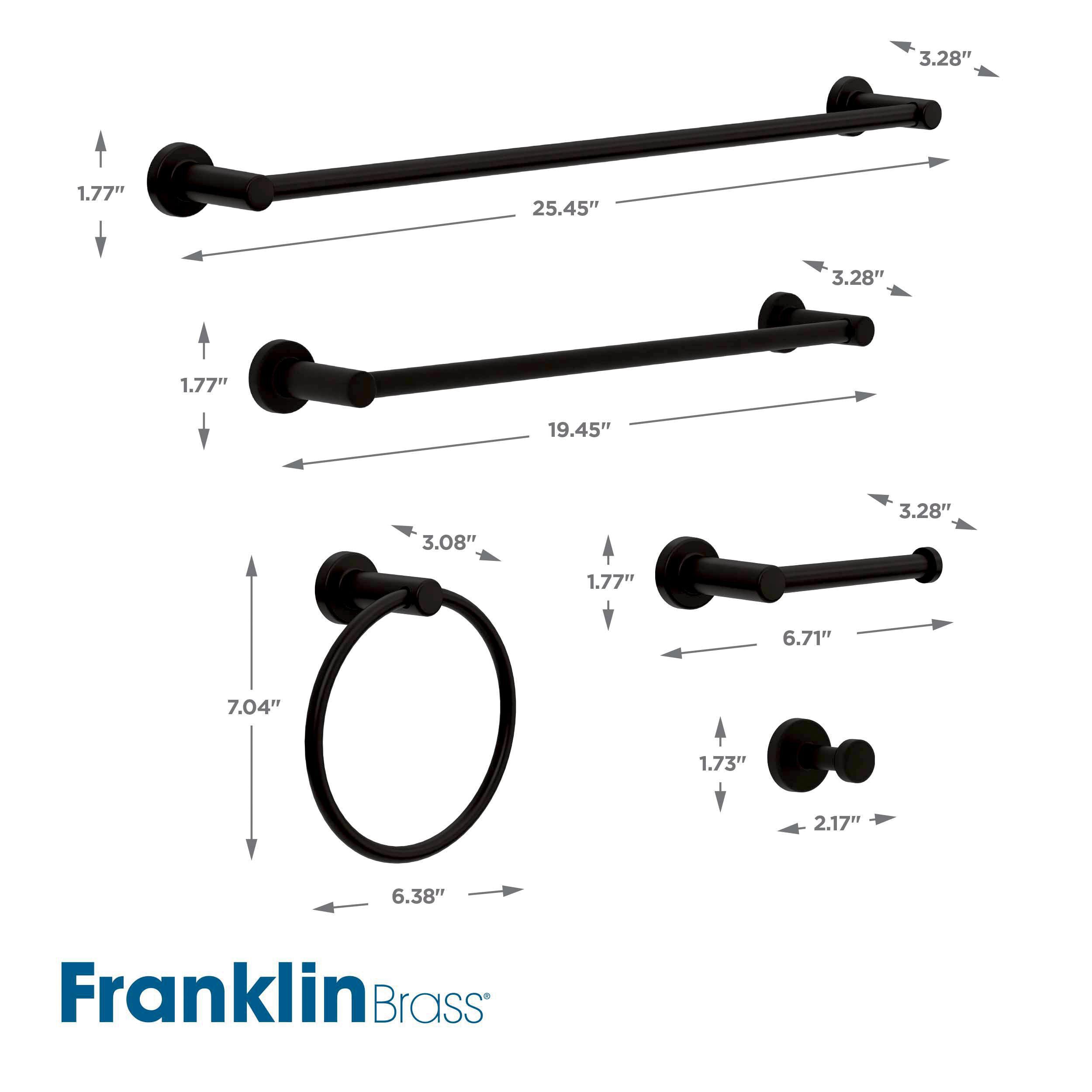 Juego de Baño Decorativo Negro Mate de 5 piezas Franklin Brass Wake: Barra para Toallas, Porta Papel Higiénico, Argolla para Toallas, Gancho para Batas incluido WAK65-MB