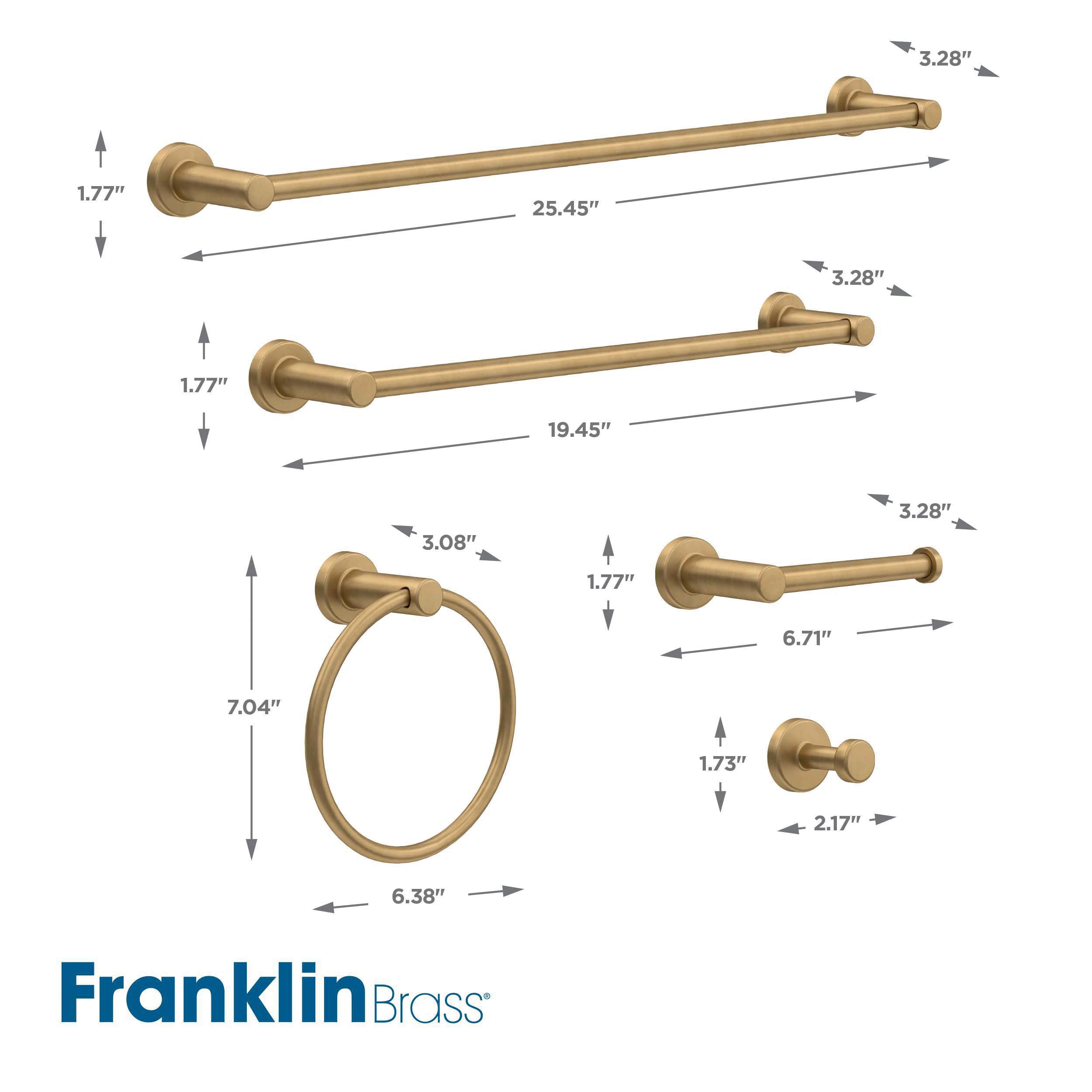 Conjunto de Accesorios para Baño Satinado de Oro de 5 Piezas Franklin Brass Wake - Barra de Toalla, Portarrollos de Papel, Anillo de Toalla, Gancho para Bata Incluido WAK65-BB