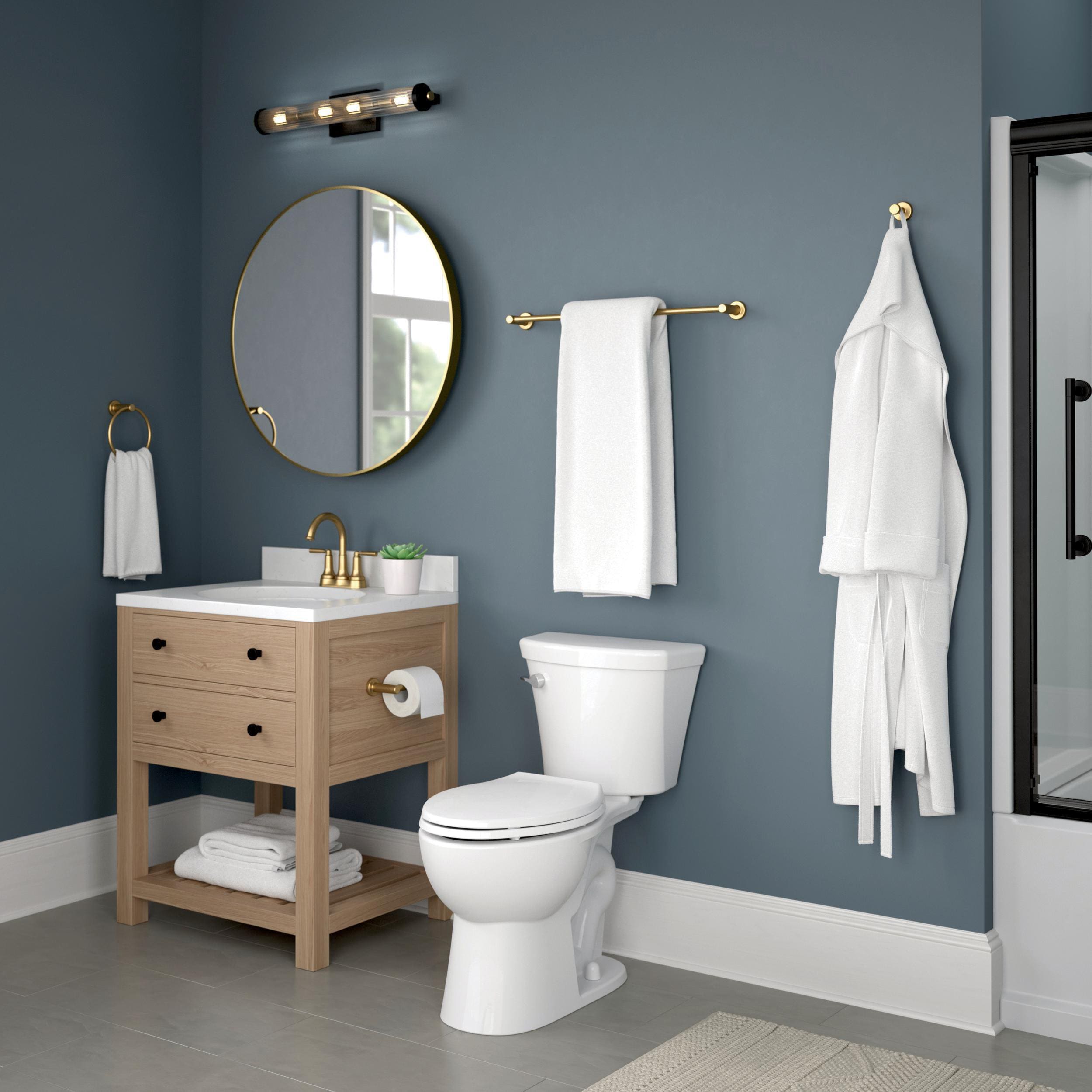 Conjunto de Accesorios para Baño Satinado de Oro de 5 Piezas Franklin Brass Wake - Barra de Toalla, Portarrollos de Papel, Anillo de Toalla, Gancho para Bata Incluido WAK65-BB