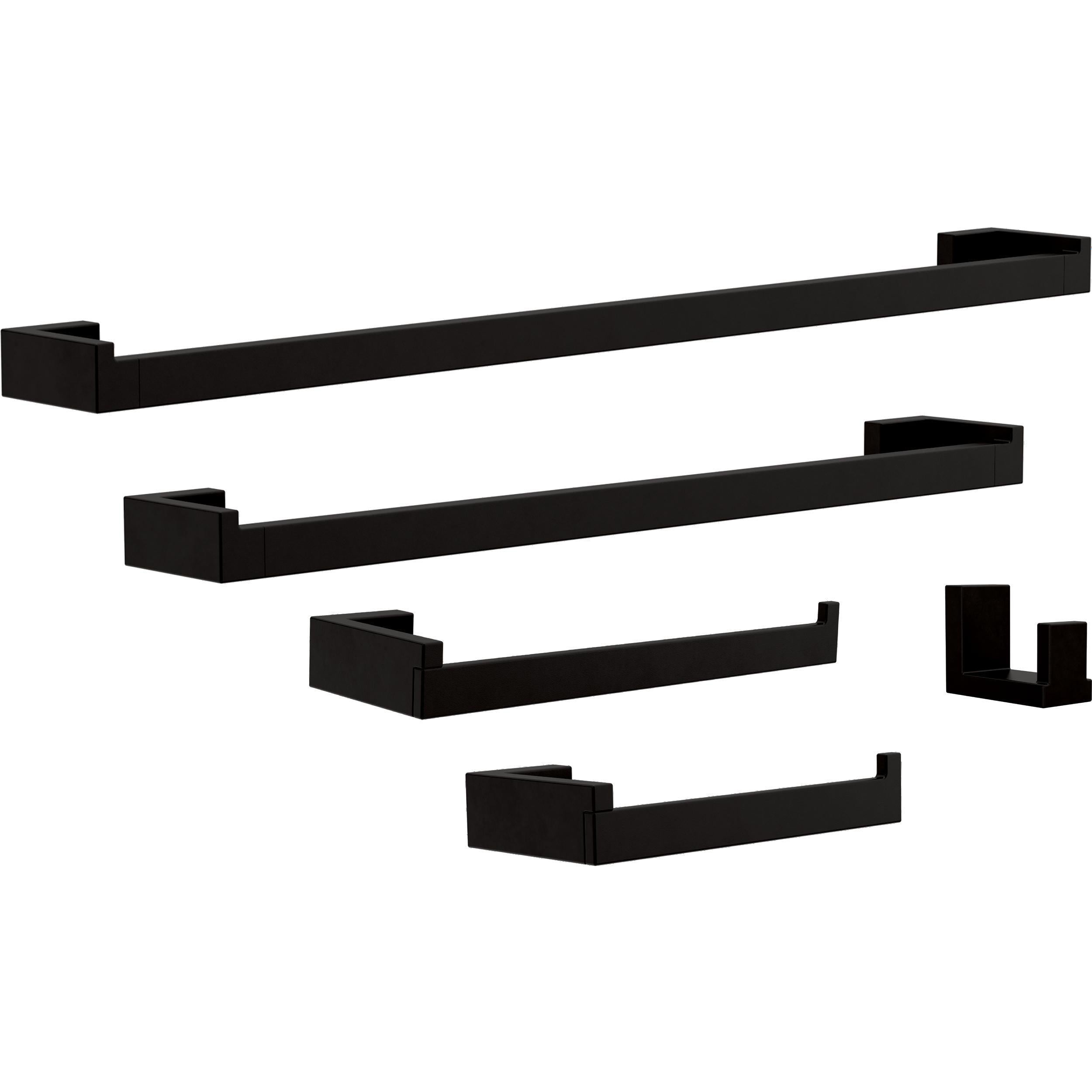 Juego de accesorios de baño decorativo en negro mate de 5 piezas Franklin Brass Beaufort: barra para toallas, porta papel higiénico, argolla para toallas, gancho para batas incluido BFT65-MB