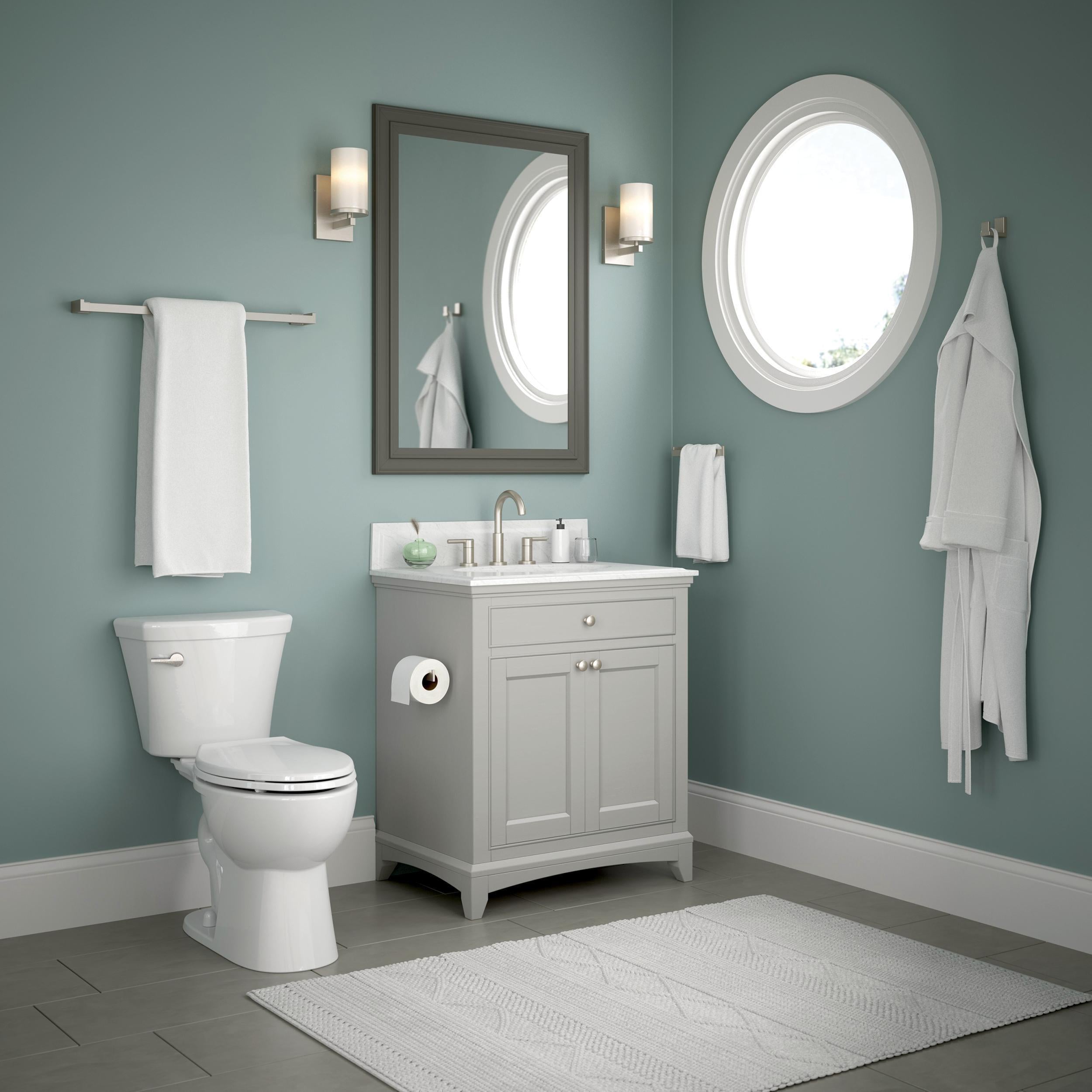 Juego de accesorios de baño decorativos de 5 piezas en níquel satinado Beaufort - Barra para toallas, porta papel, argolla para toallas y gancho para batas incluidos BFT65-BN