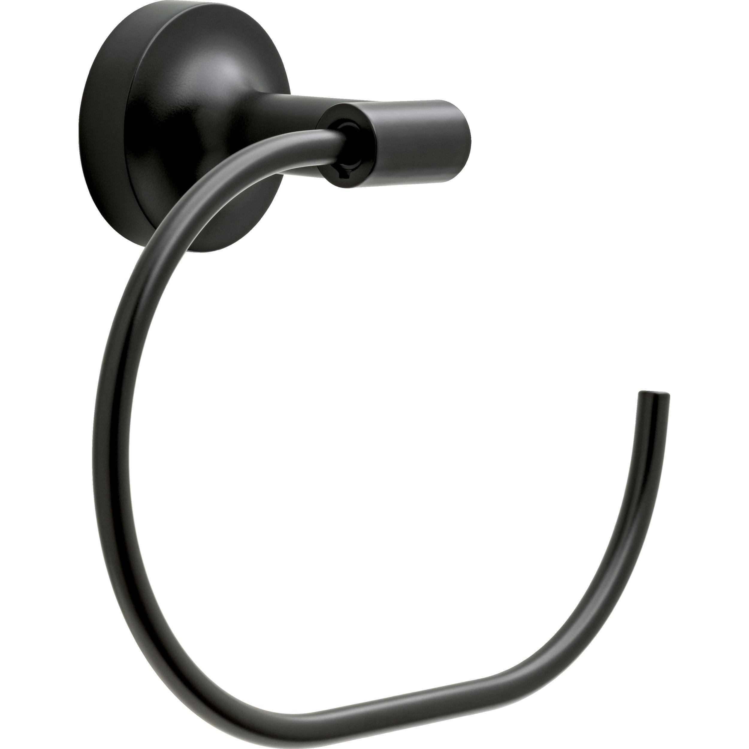 Juego de accesorios decorativos para baño en negro mate de 4 piezas Franklin Brass Voisin - Barra para toallas, porta papel higiénico, anillo para toallas y gancho para batas incluidos VOI64-MB-VK