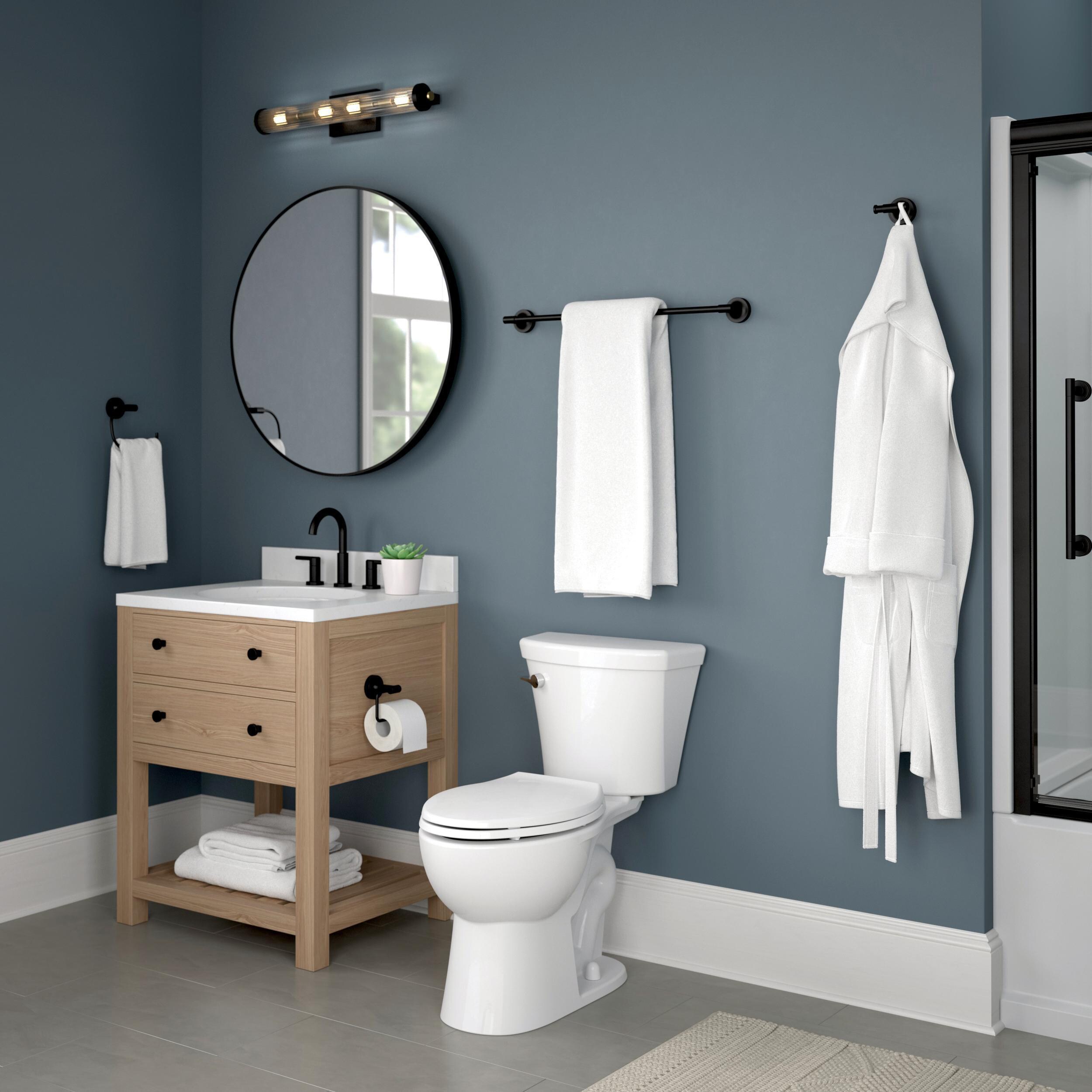Juego de accesorios decorativos para baño en negro mate de 4 piezas Franklin Brass Voisin - Barra para toallas, porta papel higiénico, anillo para toallas y gancho para batas incluidos VOI64-MB-VK