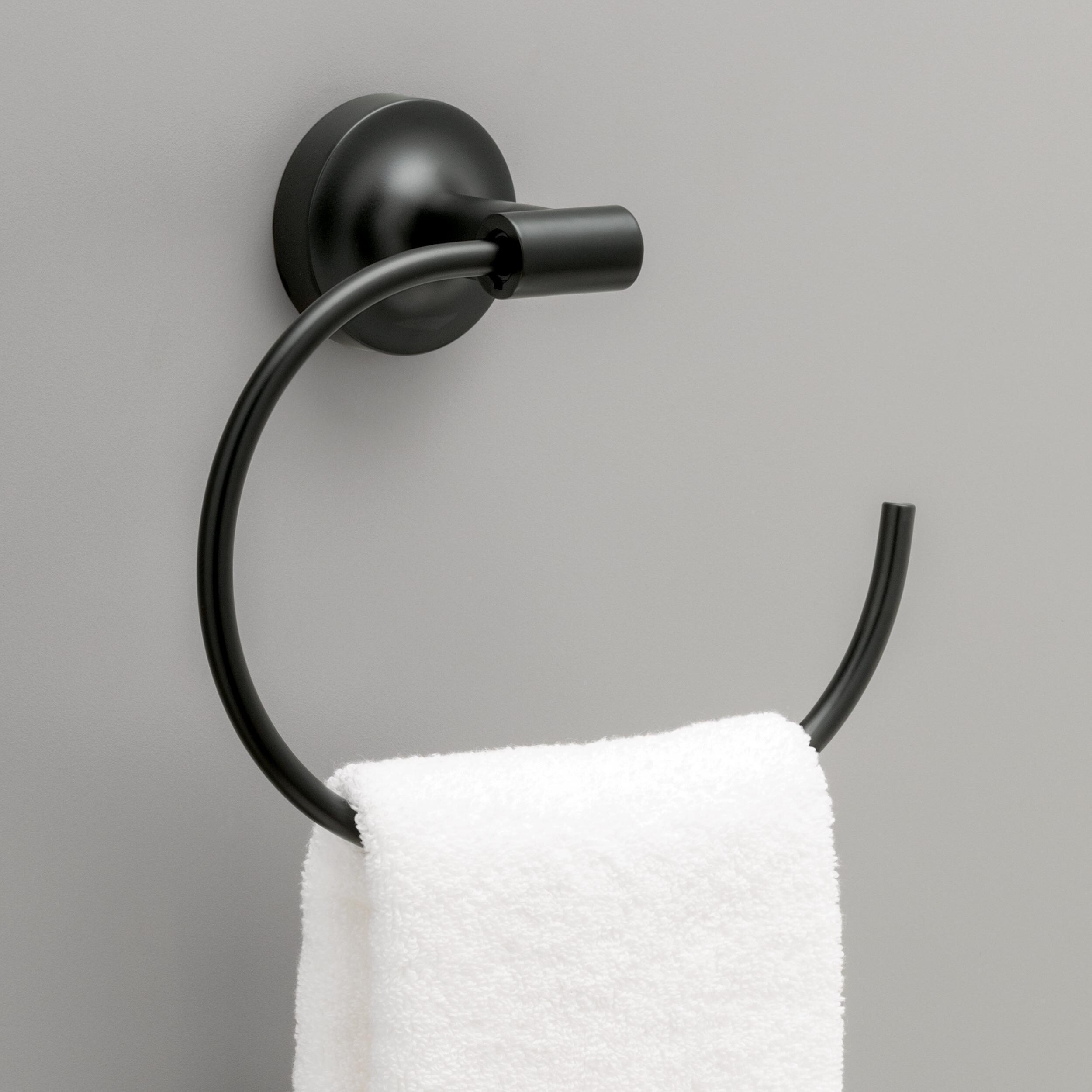 Juego de accesorios decorativos para baño en negro mate de 4 piezas Franklin Brass Voisin - Barra para toallas, porta papel higiénico, anillo para toallas y gancho para batas incluidos VOI64-MB-VK