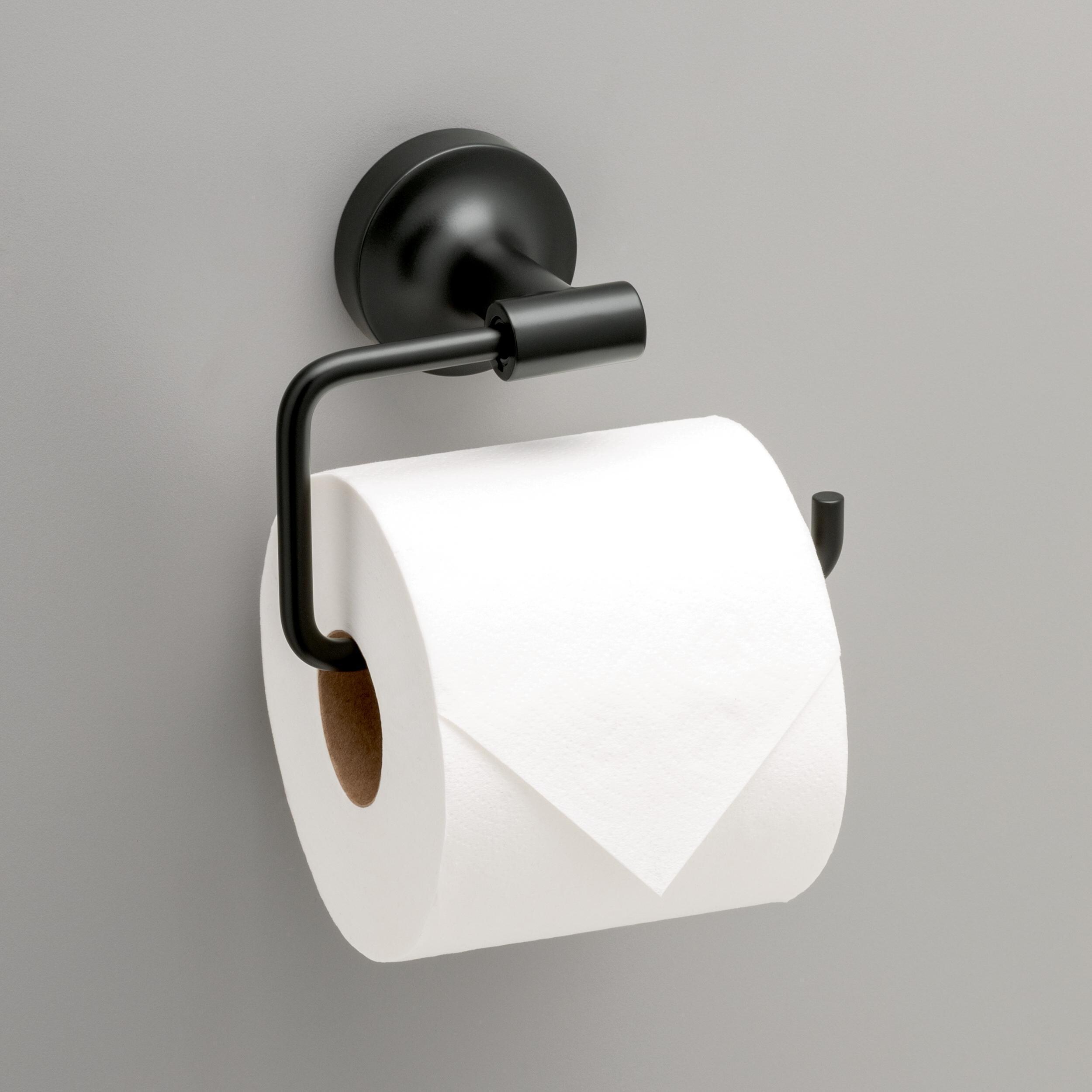 Juego de accesorios decorativos para baño en negro mate de 4 piezas Franklin Brass Voisin - Barra para toallas, porta papel higiénico, anillo para toallas y gancho para batas incluidos VOI64-MB-VK