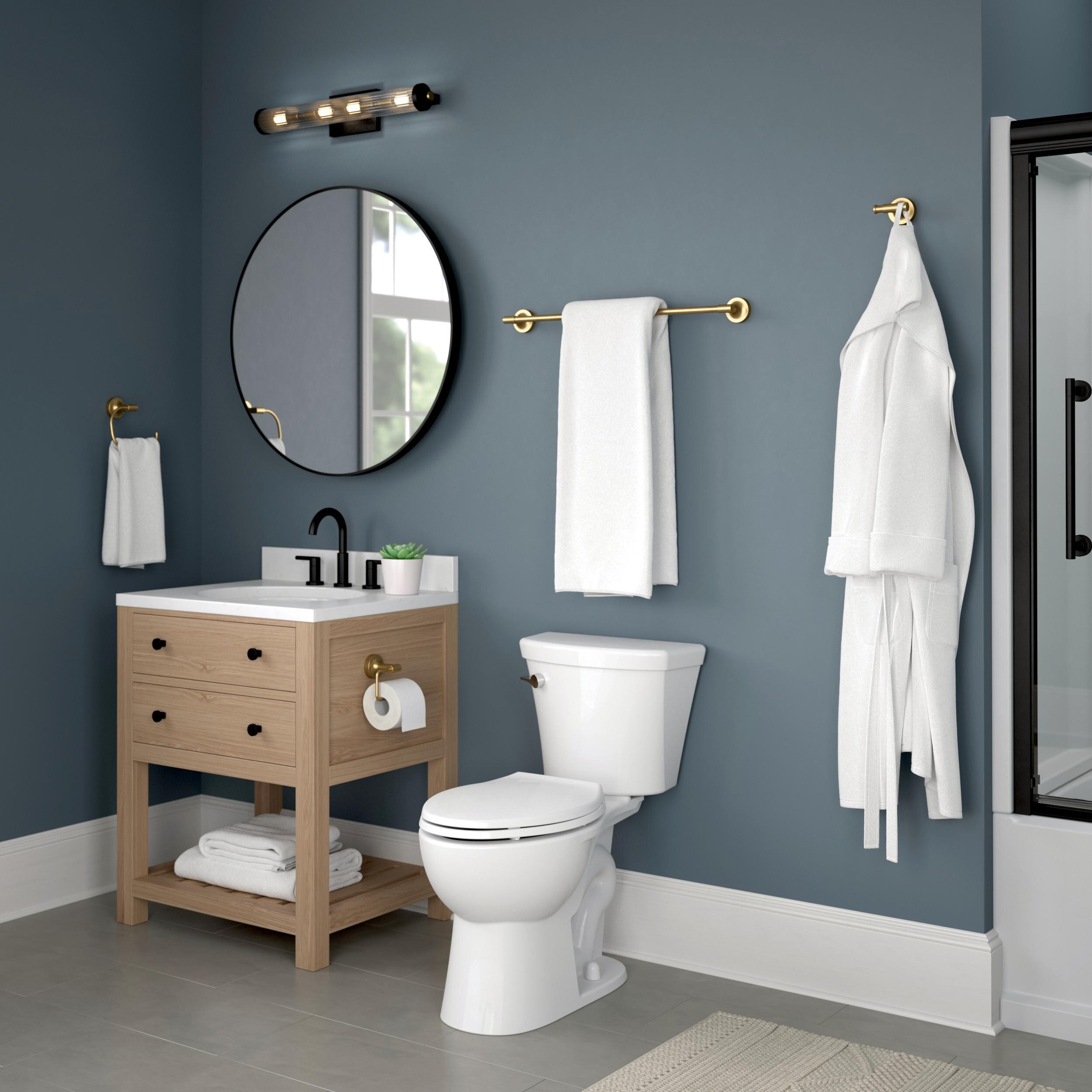Juego de Accesorios Decorativos para Baño en Satín Dorado de 4 Piezas Franklin Brass Voisin - Barra de Toalla, Portarrollos de Papel Higiénico, Anillo para Toalla, Gancho para Bata incluido VOI64-BB-VK