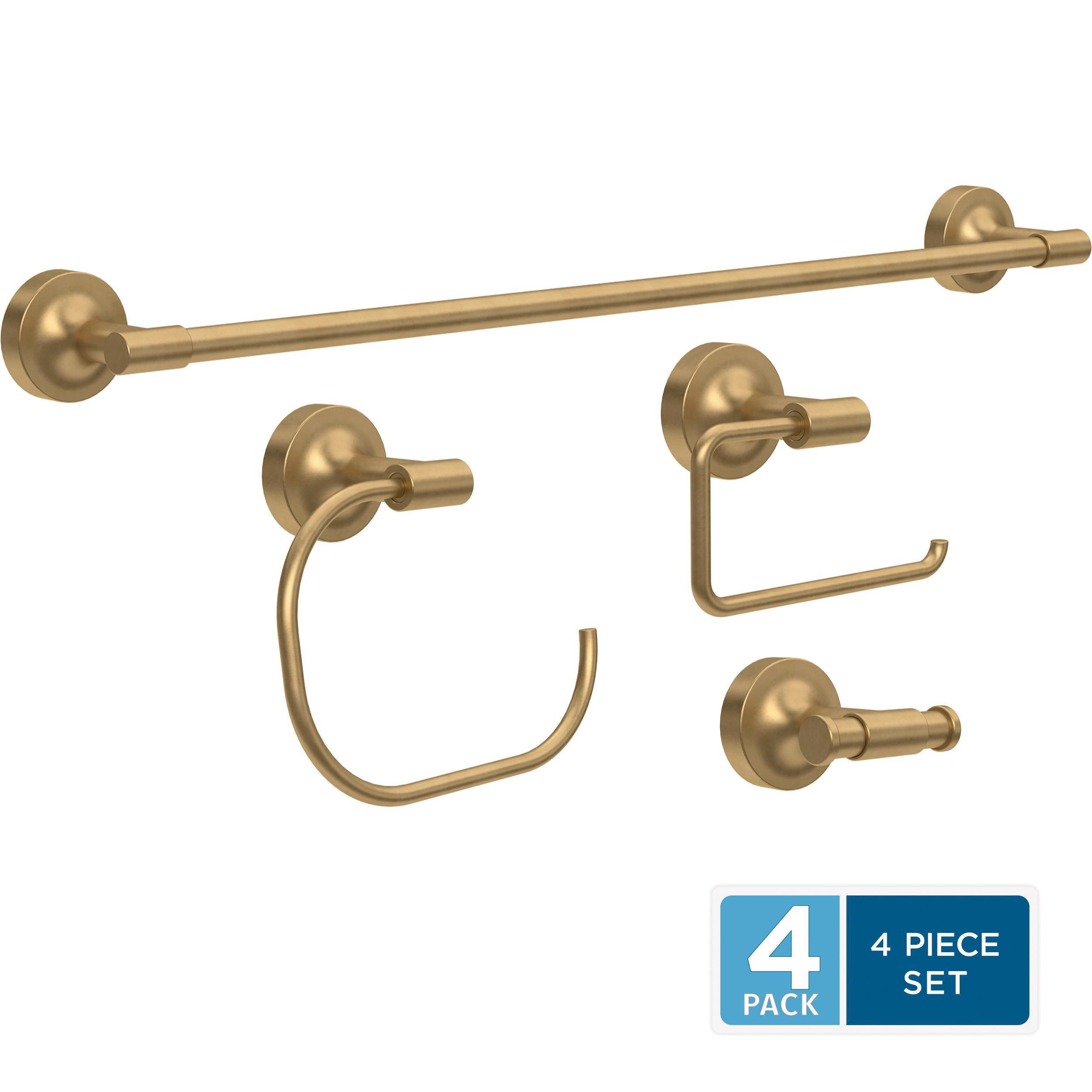Juego de Accesorios Decorativos para Baño en Satín Dorado de 4 Piezas Franklin Brass Voisin - Barra de Toalla, Portarrollos de Papel Higiénico, Anillo para Toalla, Gancho para Bata incluido VOI64-BB-VK