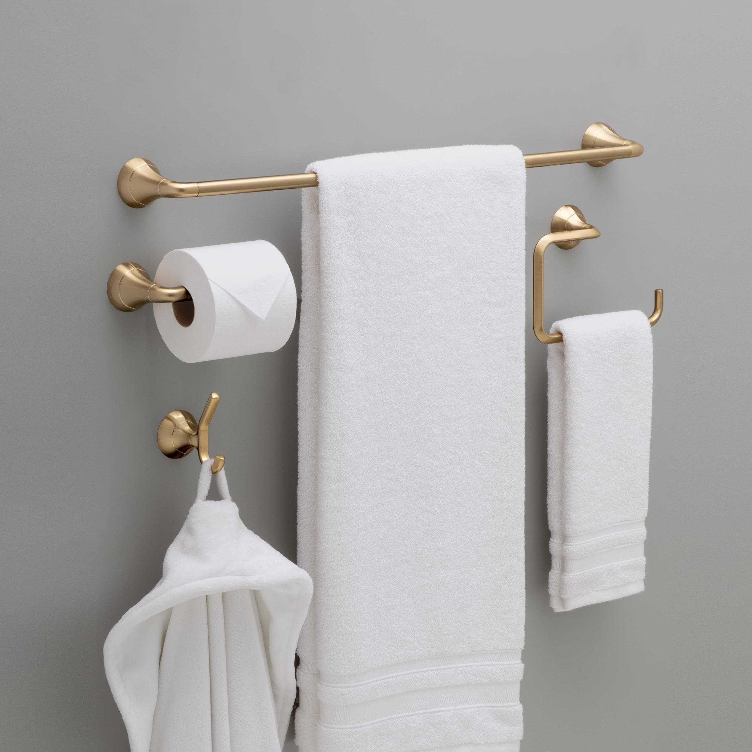 Juego de Accesorios Decorativos para Baño en Bronce Champagne Eldren de 4 Piezas - Porta Papel Higiénico, Argolla para Toallas, Gancho para Batas incluidos ELD64-CZ