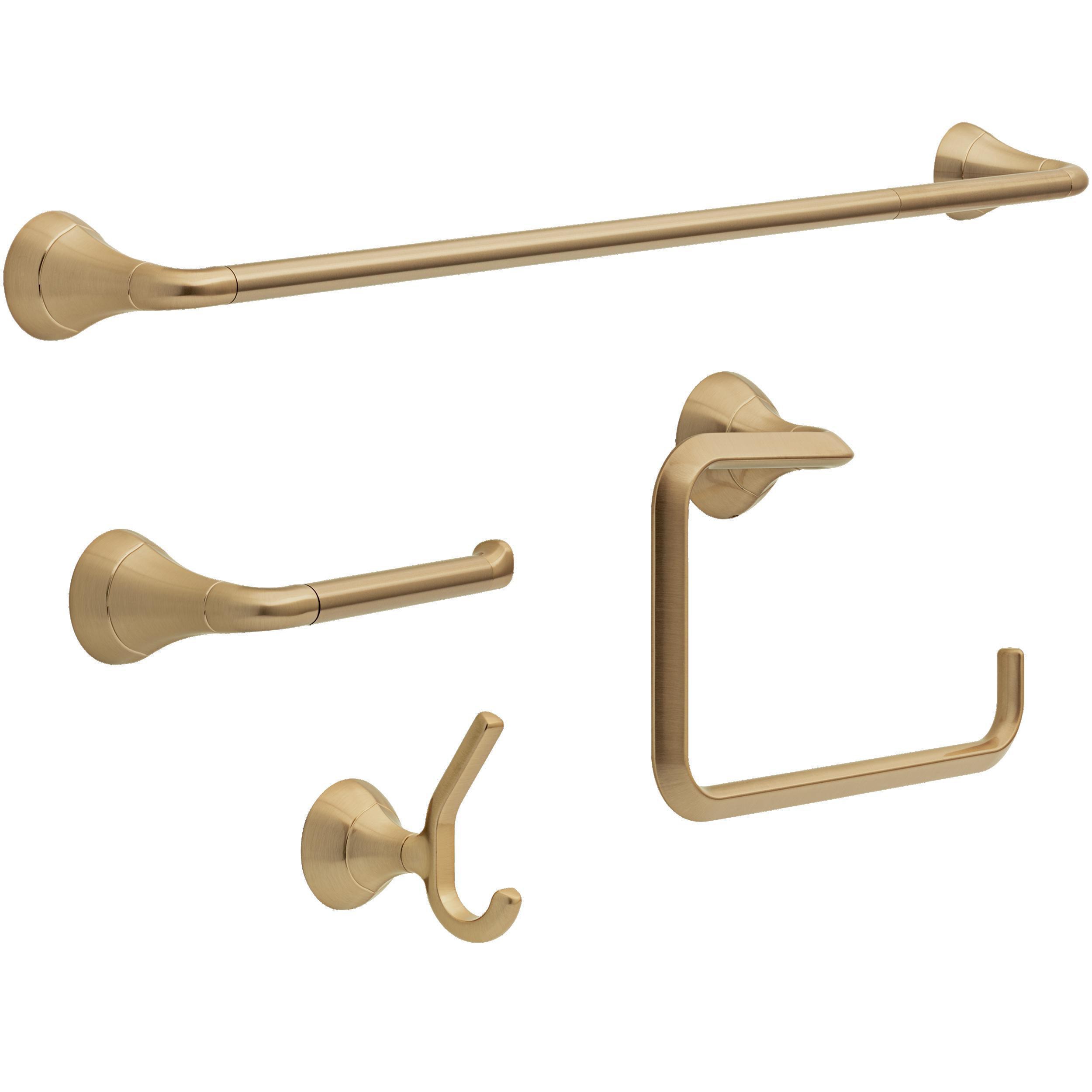 Juego de Accesorios Decorativos para Baño en Bronce Champagne Eldren de 4 Piezas - Porta Papel Higiénico, Argolla para Toallas, Gancho para Batas incluidos ELD64-CZ