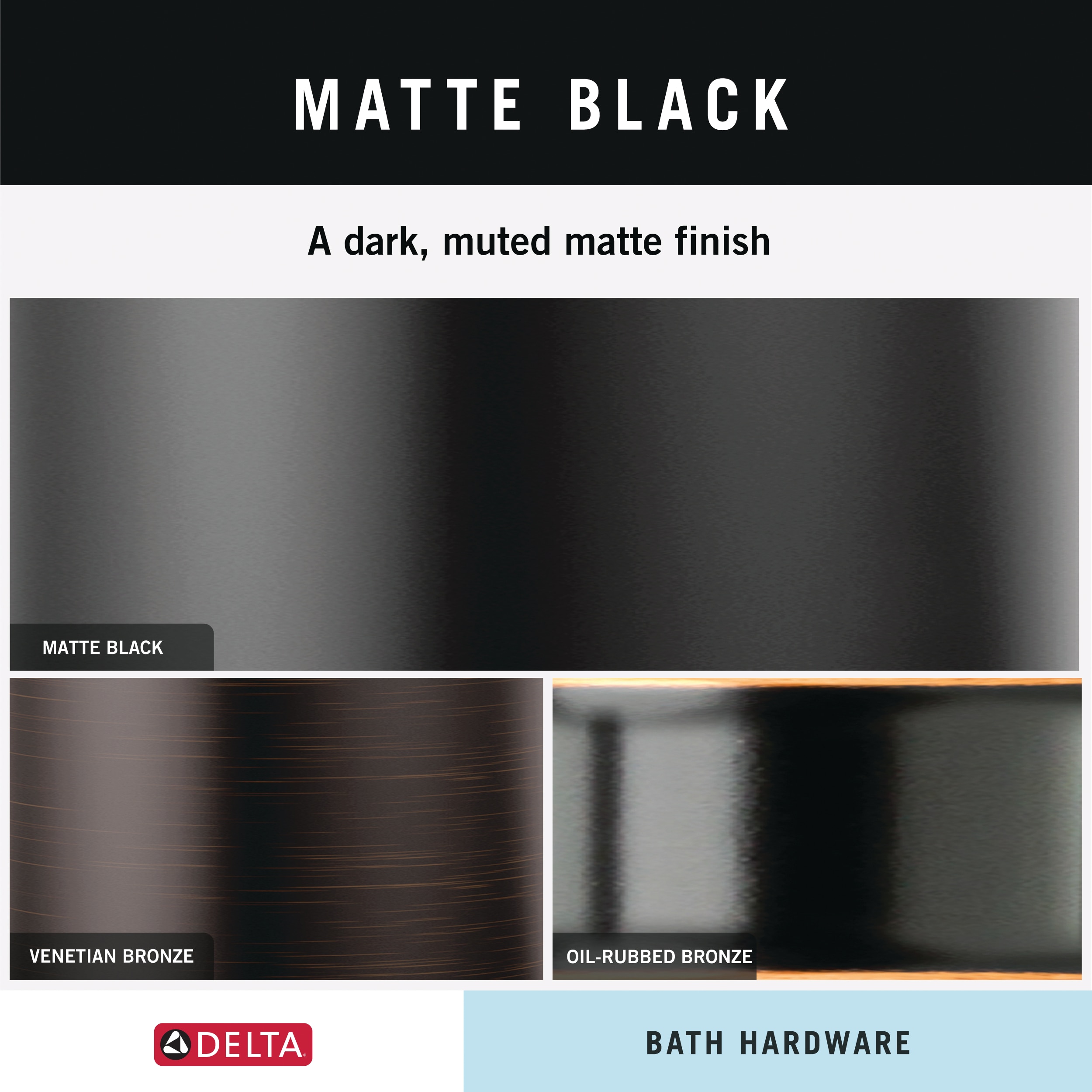 Juego de accesorios decorativos para baño en negro mate Delta Eldren de 4 piezas: Porta papel higiénico, argolla para toallas, gancho para batas incluidos ELD64-MB