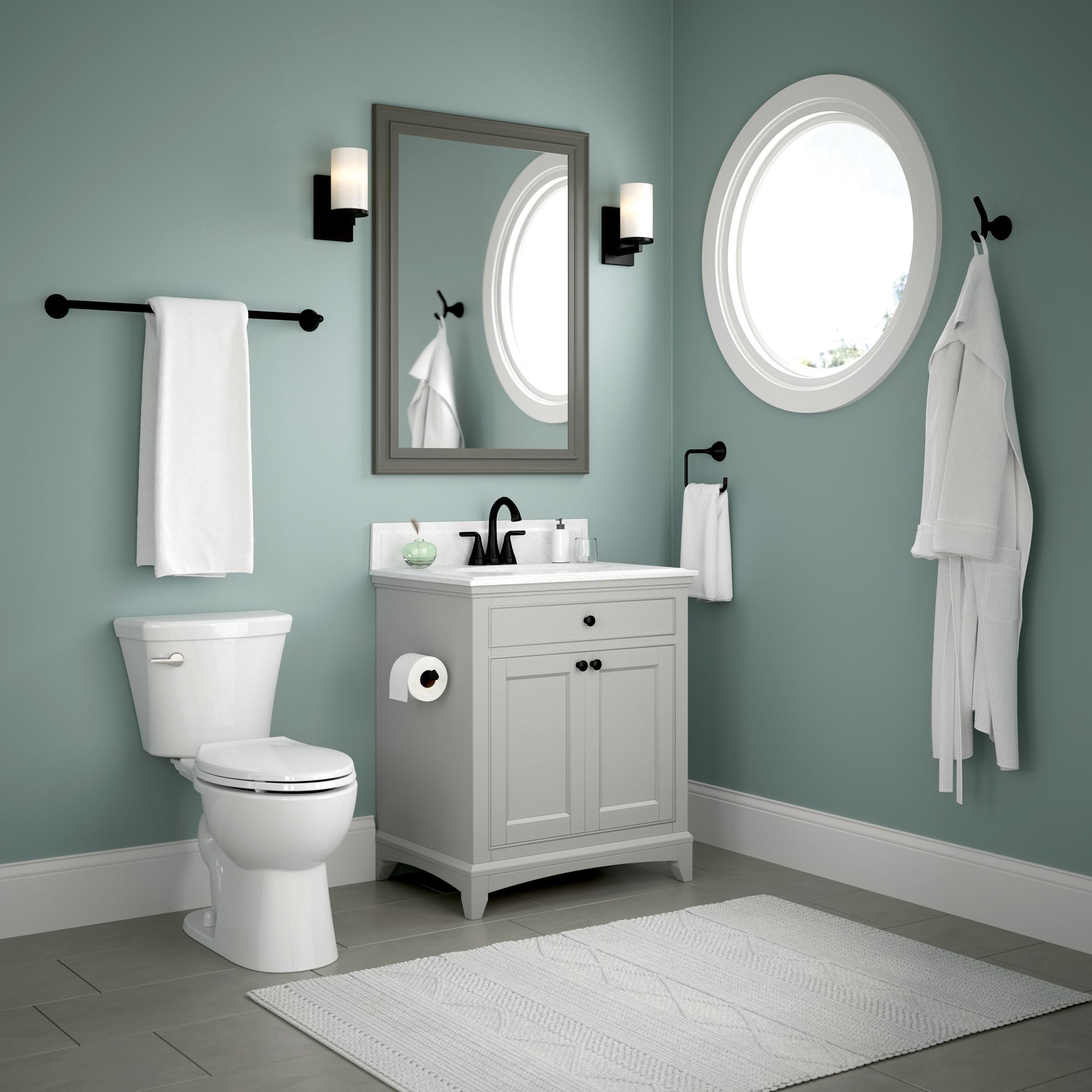 Juego de accesorios decorativos para baño en negro mate Delta Eldren de 4 piezas: Porta papel higiénico, argolla para toallas, gancho para batas incluidos ELD64-MB