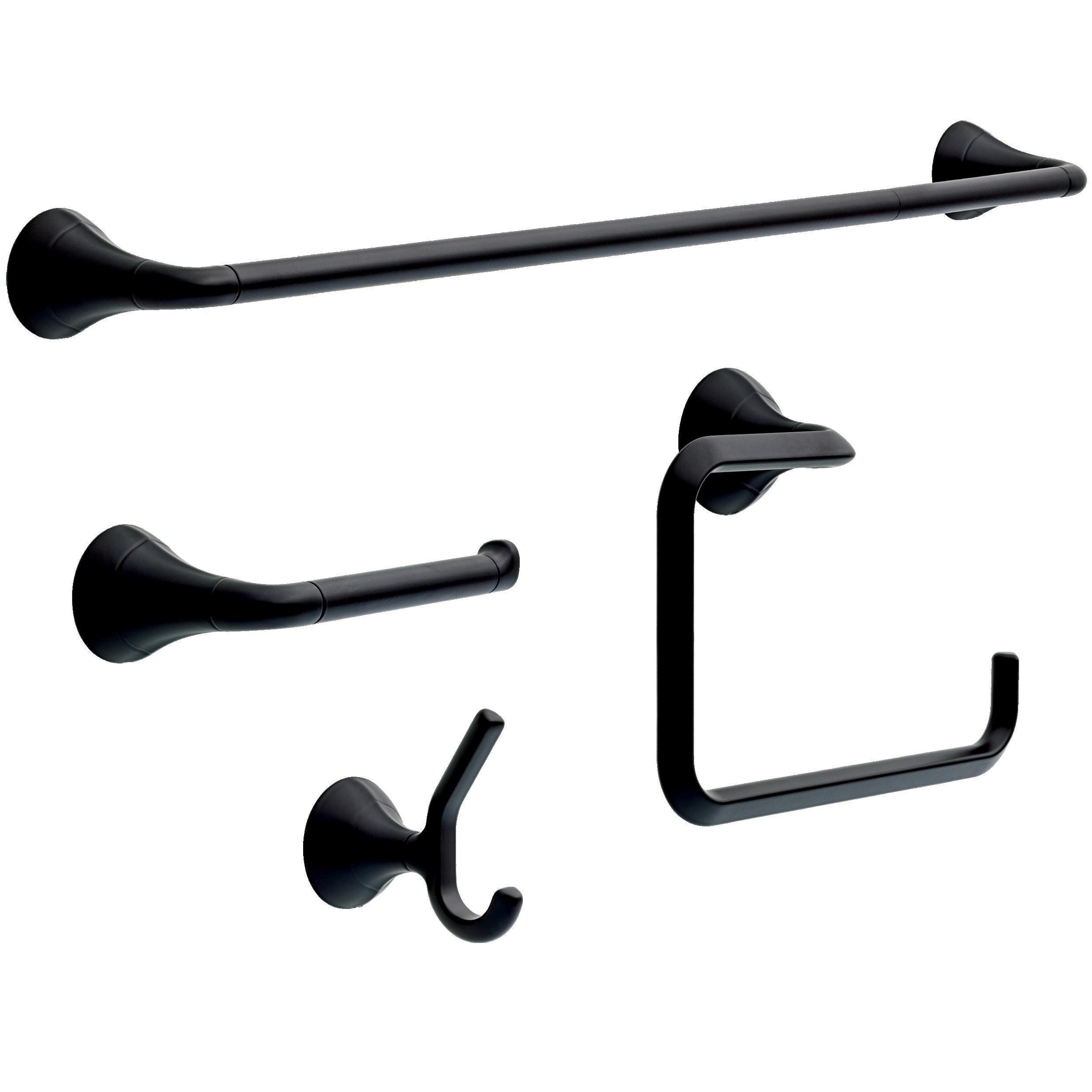 Juego de accesorios decorativos para baño en negro mate Delta Eldren de 4 piezas: Porta papel higiénico, argolla para toallas, gancho para batas incluidos ELD64-MB