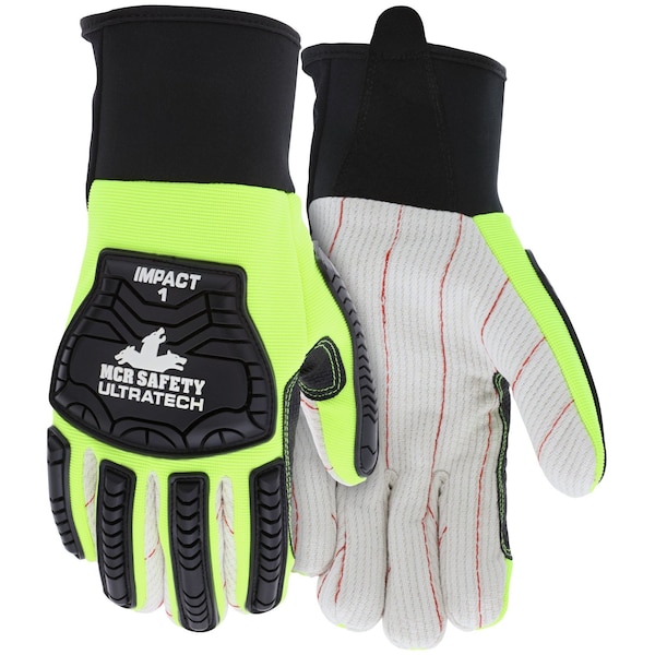 Guantes de Seguridad Mcr, UltraTech Impacto con Palma de Cordón de Algodón Blanco, S, Paquete de 12 - UT1901S