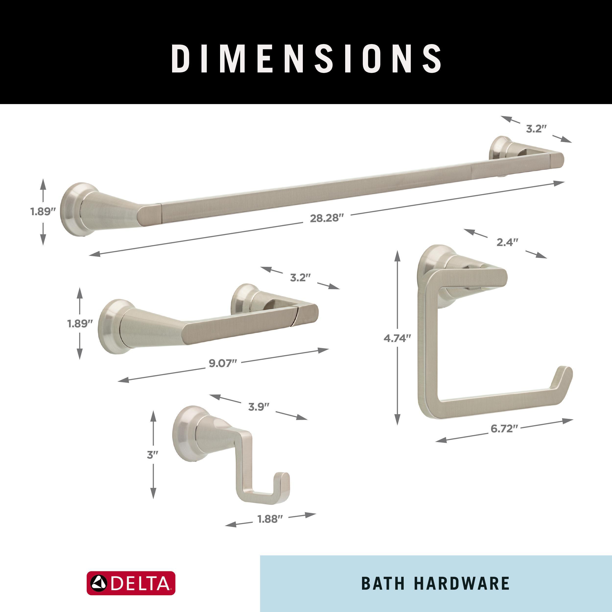 Set de accesorios decorativos para baño en níquel cepillado con tecnología Spotshield de Delta, incluye portarrollos, toallero y gancho para batas (SPR64-BN)