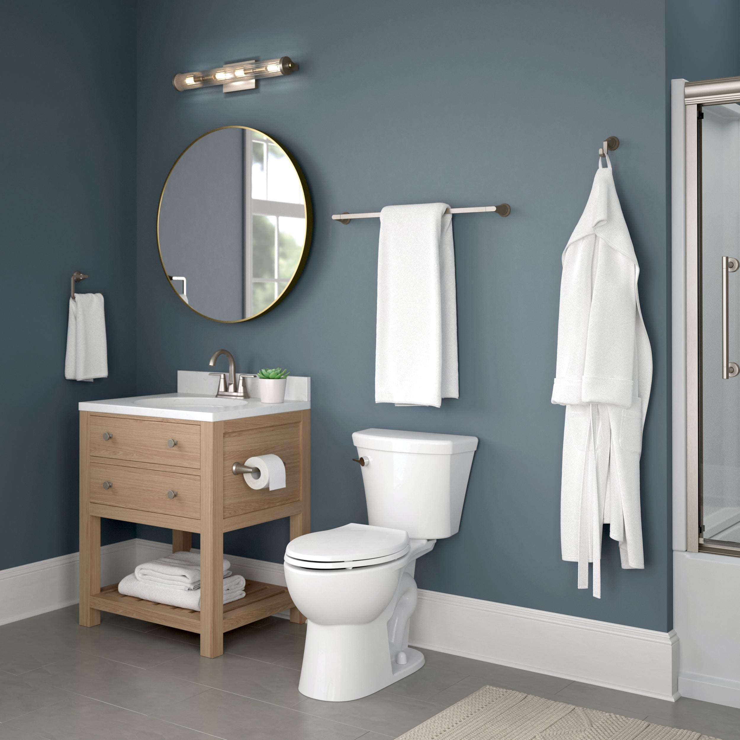 Set de accesorios decorativos para baño en níquel cepillado con tecnología Spotshield de Delta, incluye portarrollos, toallero y gancho para batas (SPR64-BN)