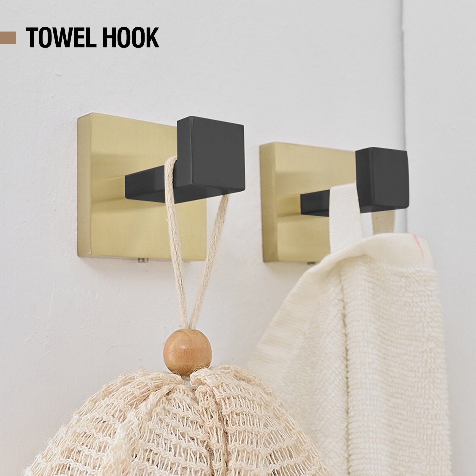 Juego de Accesorios de Baño Decorativos en Negro y Dorado de 5 Piezas - Incluye Barra para Toallas, Porta Papel Higiénico, Anillo para Toallas y Gancho para Batas - Modelo A-91012-S-BG-2