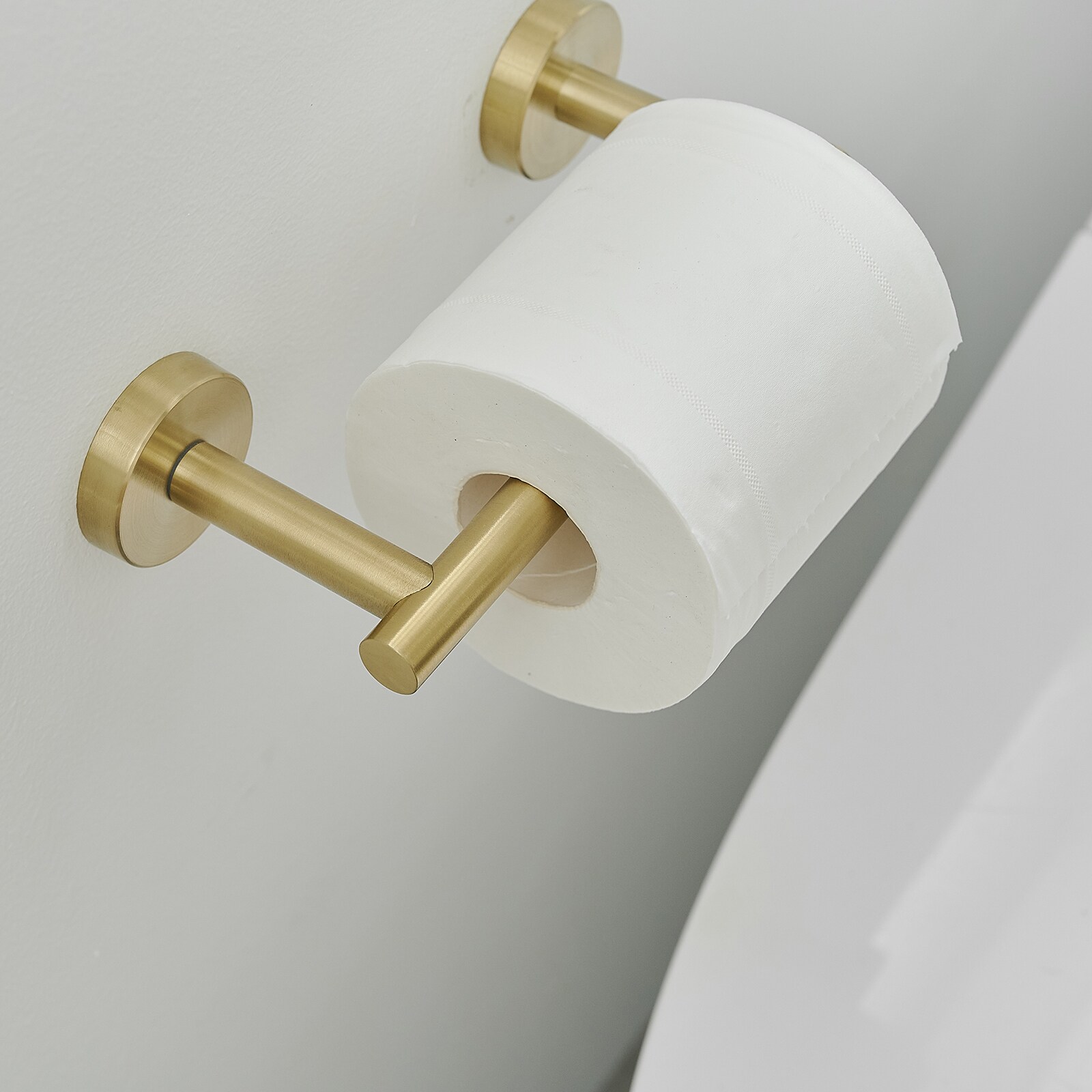 Juego de Accesorios de Baño Decorativo en Dorado Cepillado de 2 Piezas - Portarrollos de Papel Higiénico, Argolla para Toallas (Incluidos) A-91040-BG
