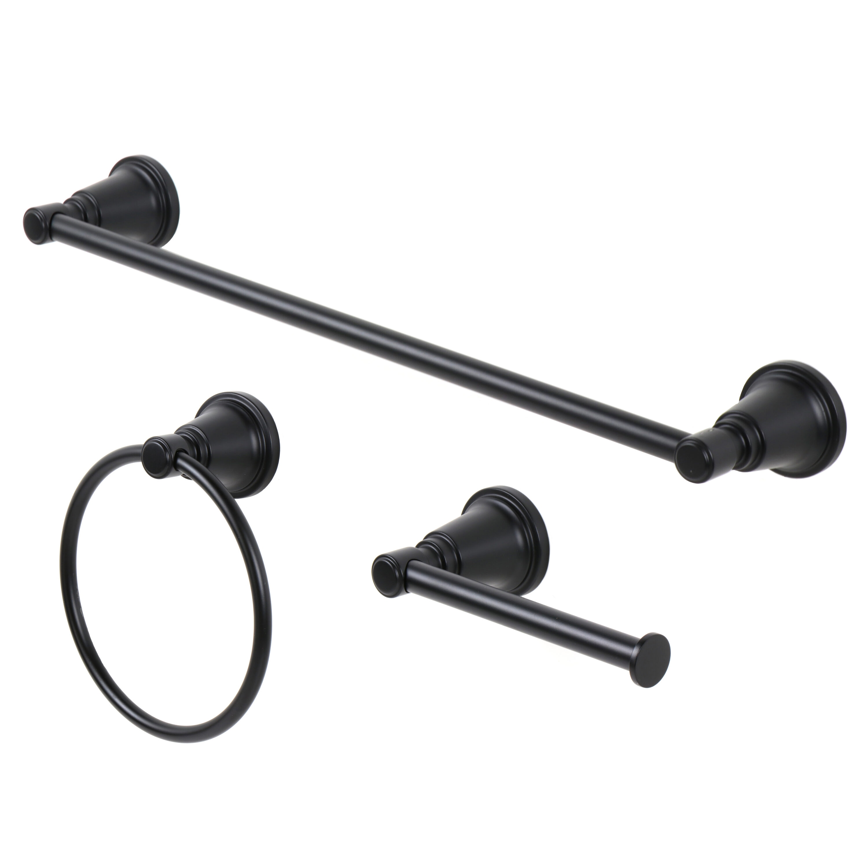 Juego de 3 piezas de accesorios de baño decorativos en negro mate Townley de allen + roth - Barra de toalla, porta papel higiénico, argolla para toalla incluidos BTH-033-R8004-MB
