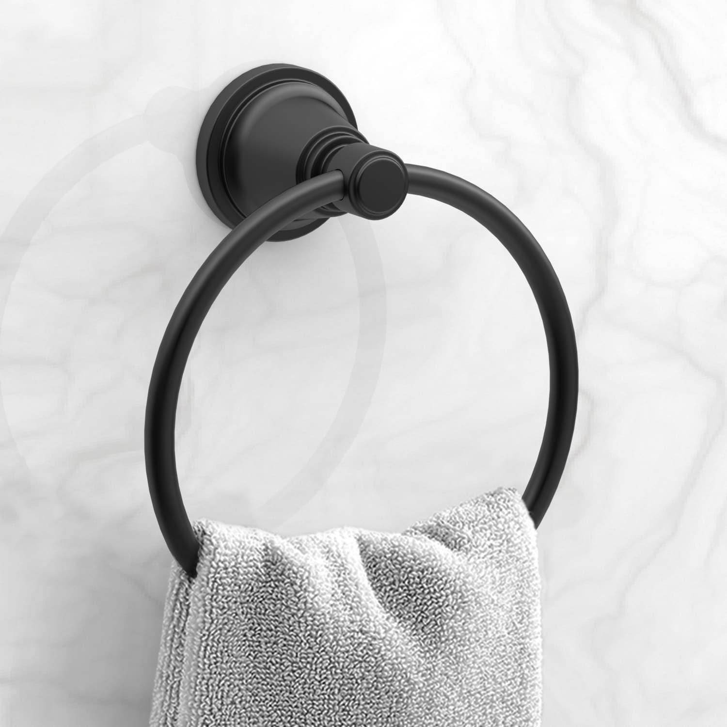 Juego de 3 piezas de accesorios de baño decorativos en negro mate Townley de allen + roth - Barra de toalla, porta papel higiénico, argolla para toalla incluidos BTH-033-R8004-MB
