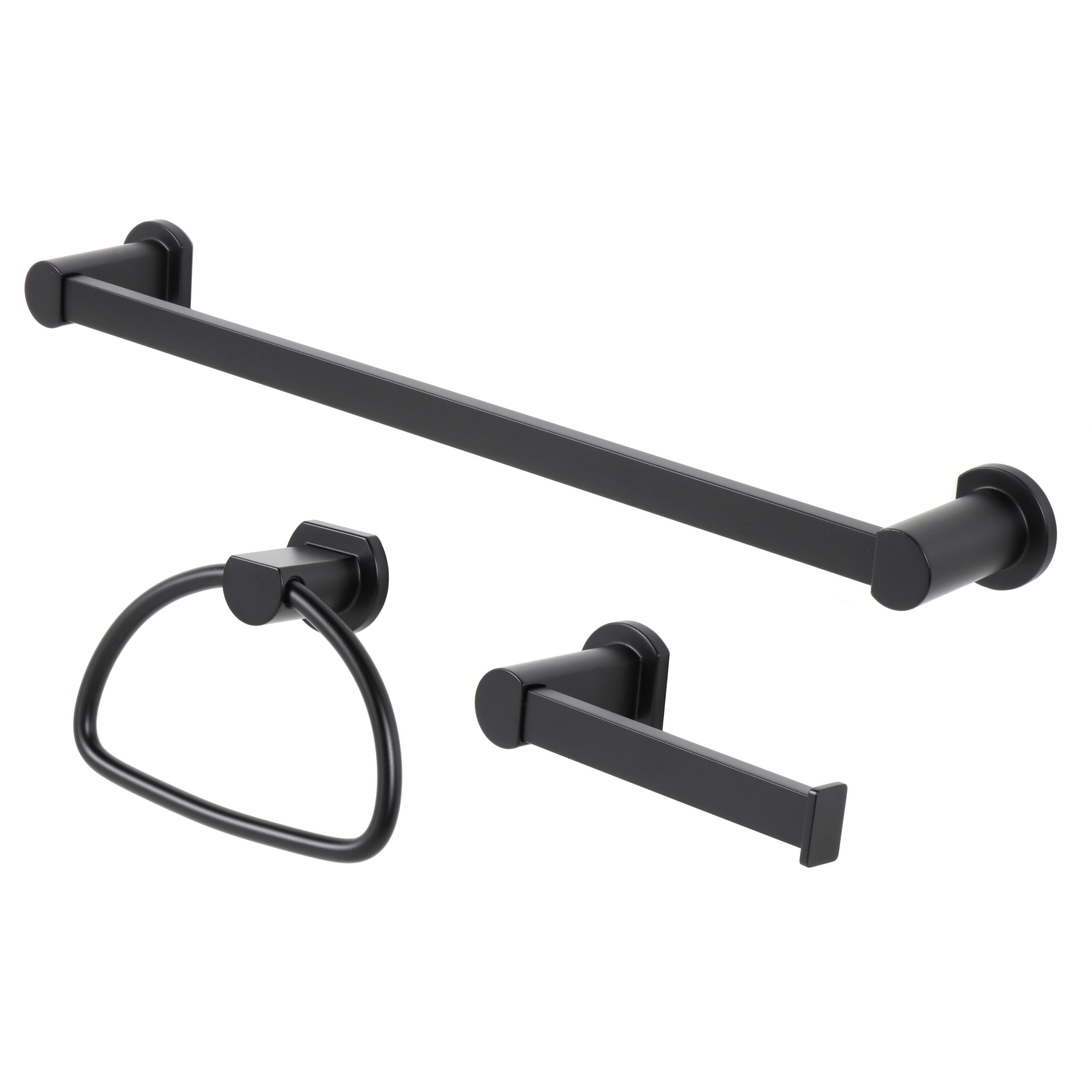 Juego de Accesorios Decorativos para Baño en Negro Mate de 3 Piezas Origen 21 Veda: Barra de Toallas, Porta Papel Higiénico y Argolla de Toallas incluidas BTH-033-R8005-MB