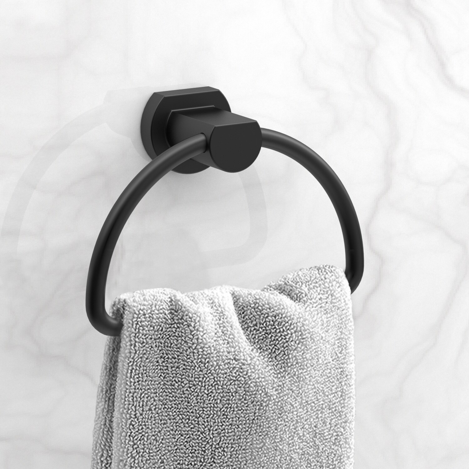 Juego de Accesorios Decorativos para Baño en Negro Mate de 3 Piezas Origen 21 Veda: Barra de Toallas, Porta Papel Higiénico y Argolla de Toallas incluidas BTH-033-R8005-MB