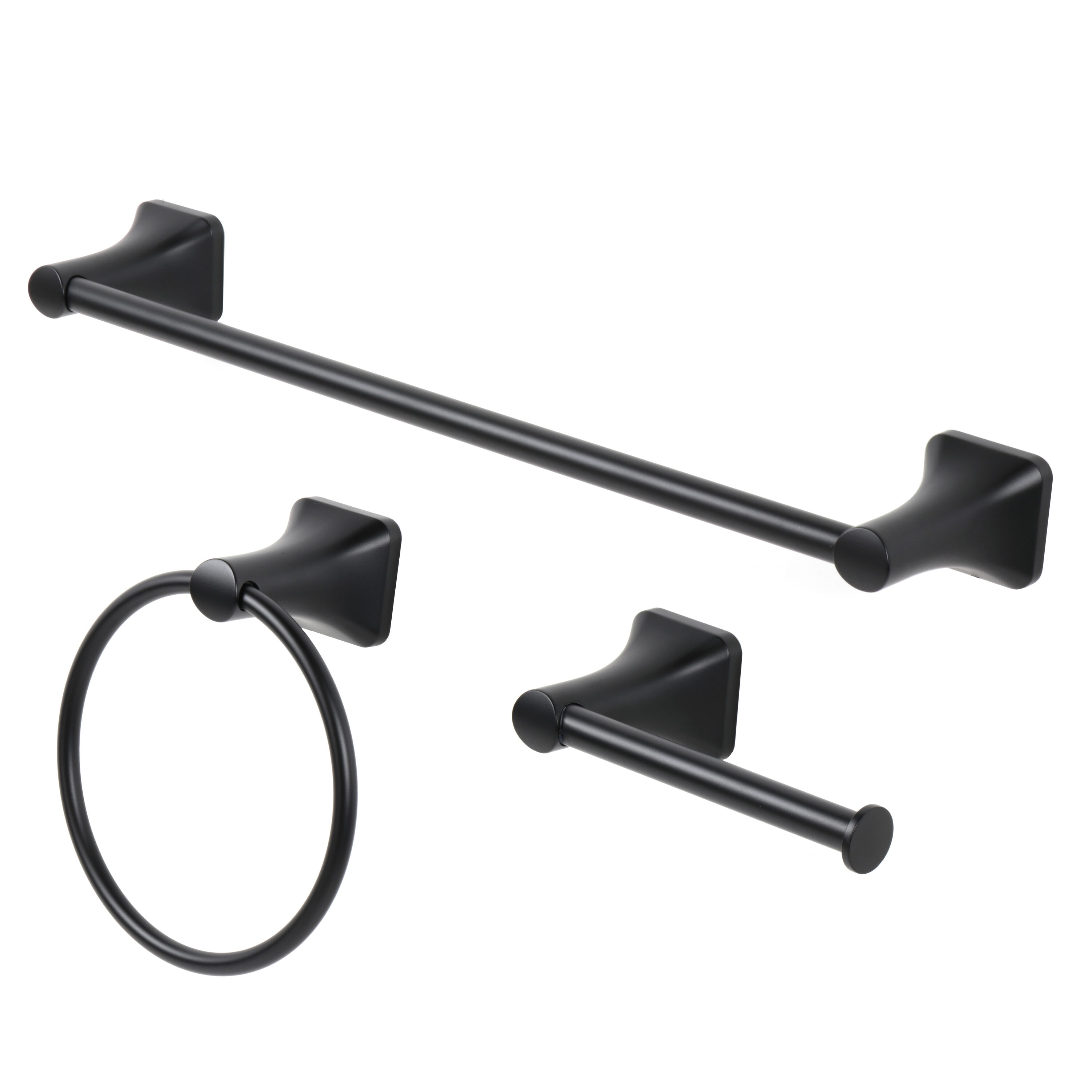 Juego de accesorios para baño decorativos en negro mate de 3 piezas Dunmore de allen + roth: barra de toallas, portarrollos y argolla para toallas (Incluido BTH-033-R8003-MB)