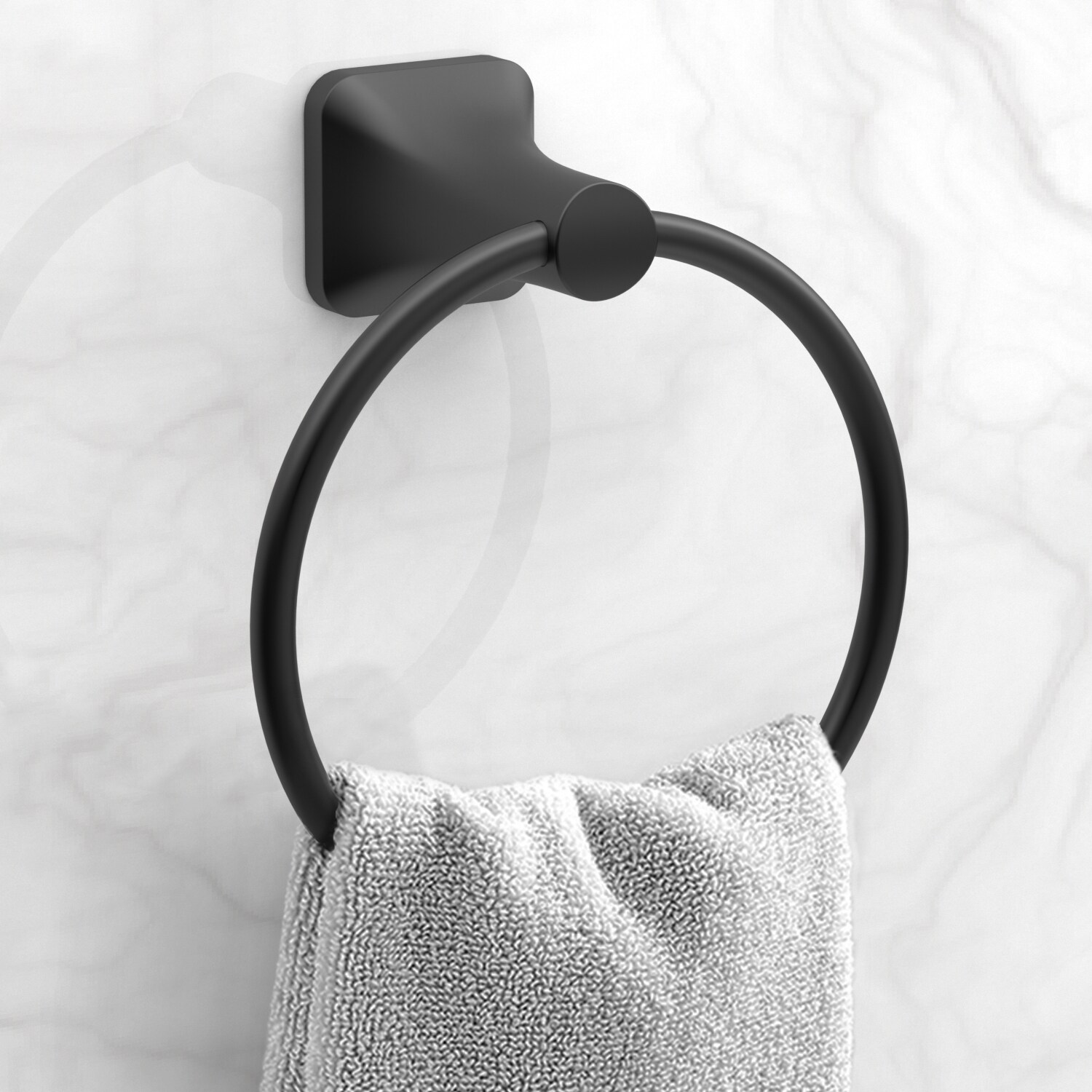 Juego de accesorios para baño decorativos en negro mate de 3 piezas Dunmore de allen + roth: barra de toallas, portarrollos y argolla para toallas (Incluido BTH-033-R8003-MB)