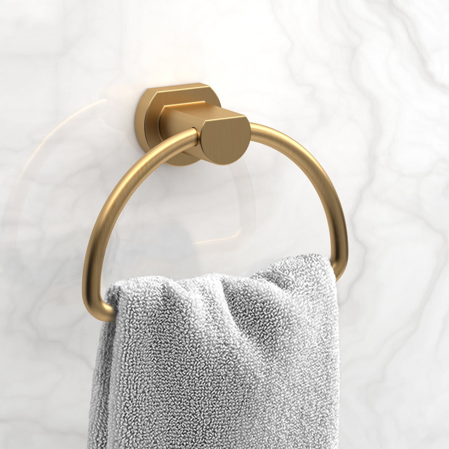 Juego de herrajes para baño decorativo Veda Gold de 3 piezas Origin 21 - Barra para toallas, portapapel y argolla para toallas incluidos