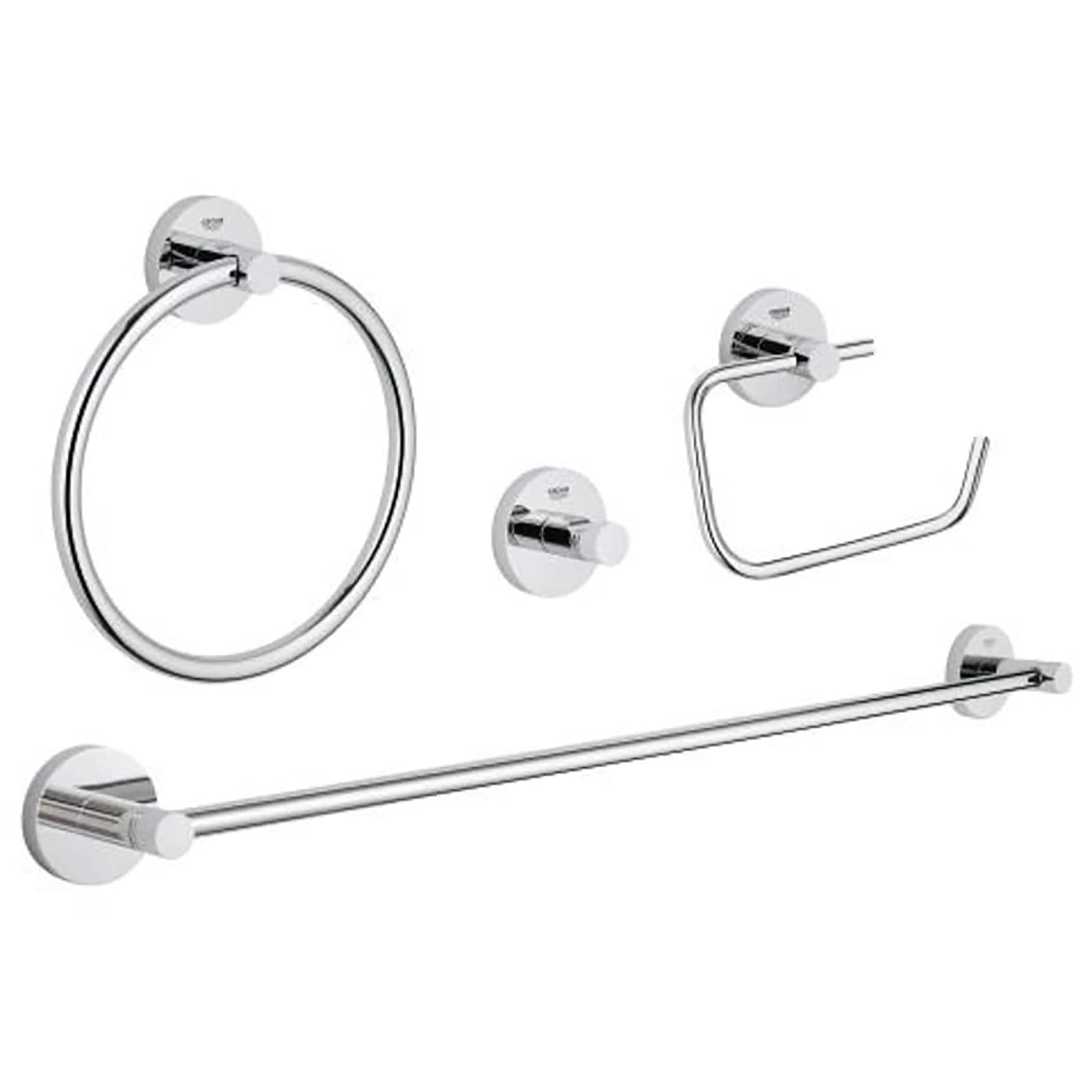 Juego de Accesorios para Baño 3 Piezas en Cromo Starlight de GROHE: Porta Papel Higiénico y Gancho para Bata incluido 40823001