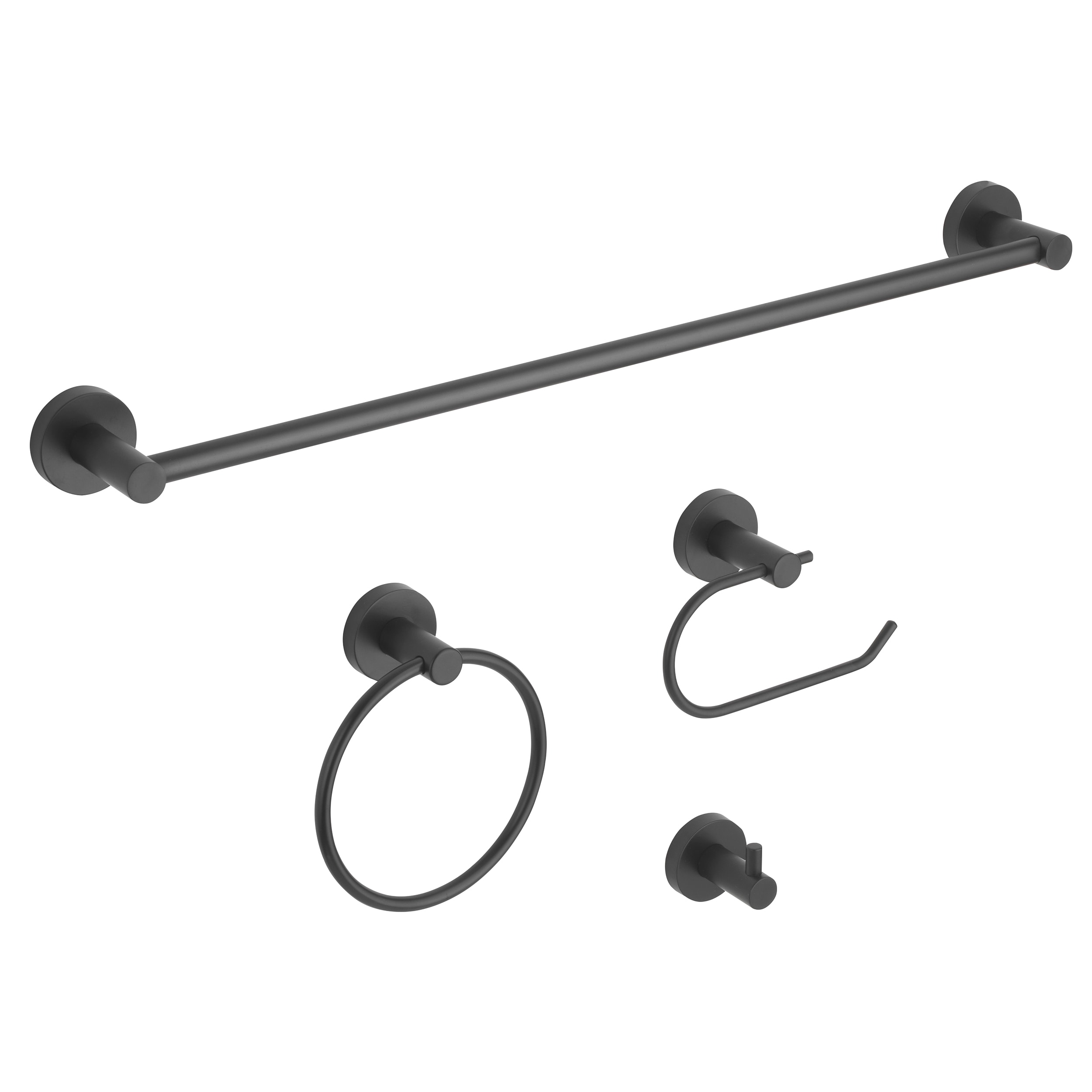 Juego de accesorios de baño decorativos en negro mate Grayford de 4 piezas: barra para toallas, porta papel higiénico, anillo para toallas, gancho para batas incluido.